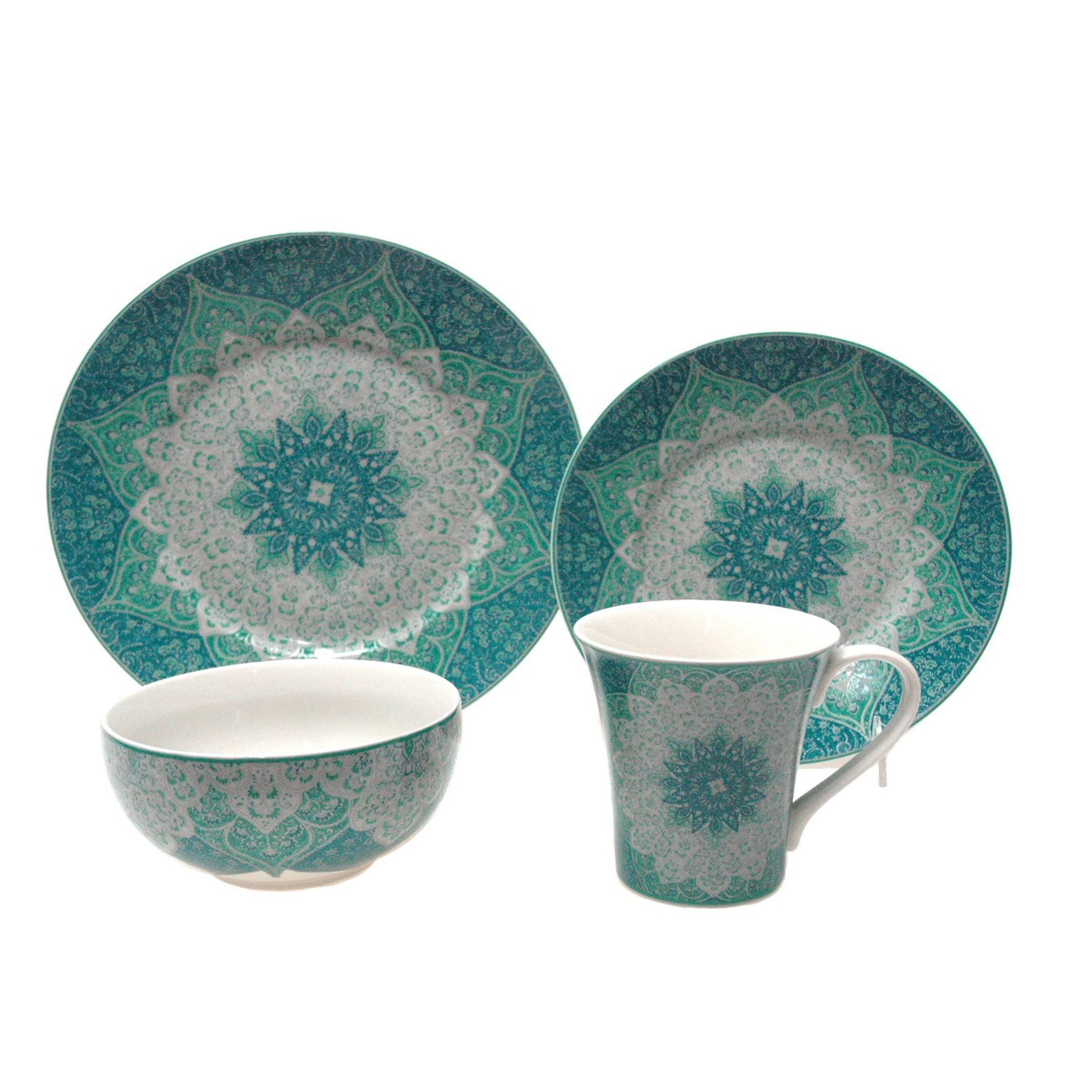 222 Fifth Kashan 16 Piece Dinnerware Set in Blue & Reviews Wayfair