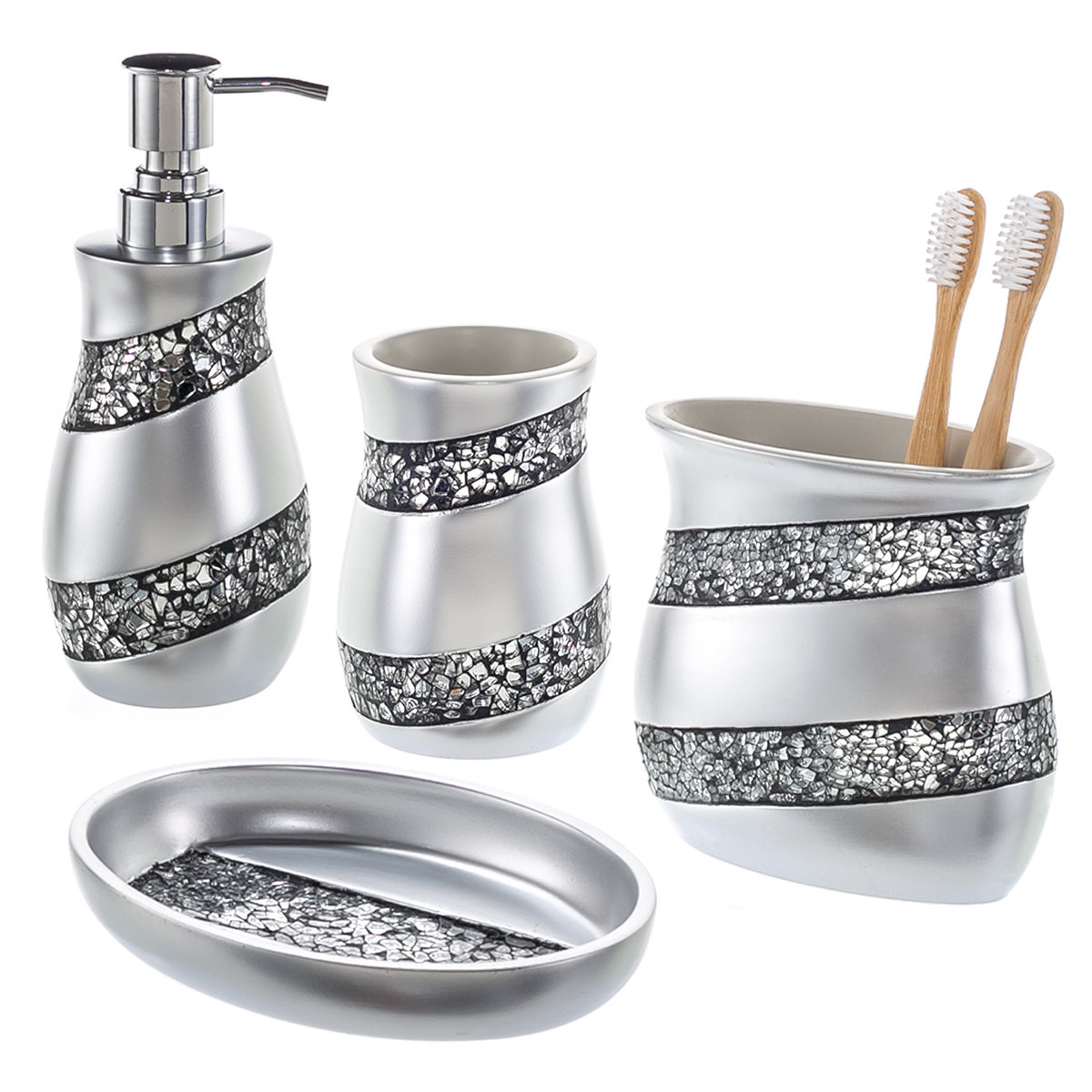 Creative Scents 4 Piece Mosaic Glass Bathroom Accessory Set  Wayfair