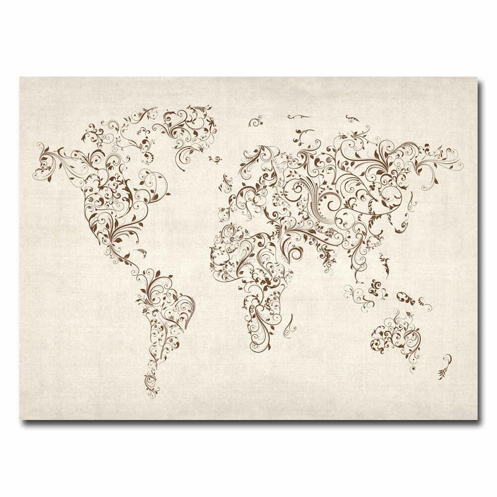 Trademark Art "World Map - Swirls" by Michael Tompsett ...