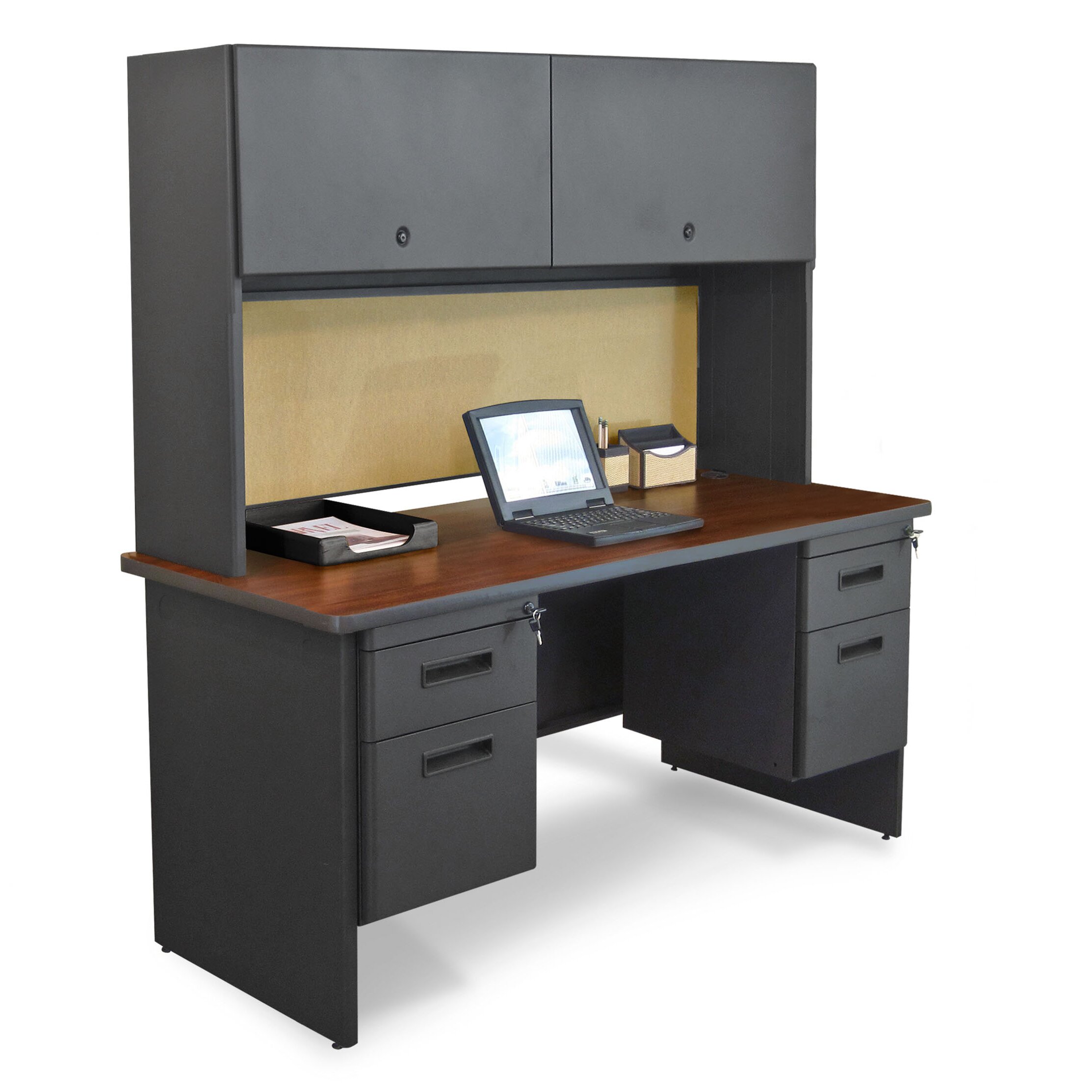 Marvel Office Furniture Pronto Flipper Door Cabinet Executive Desk with 2 Right and 2 Left Drawers