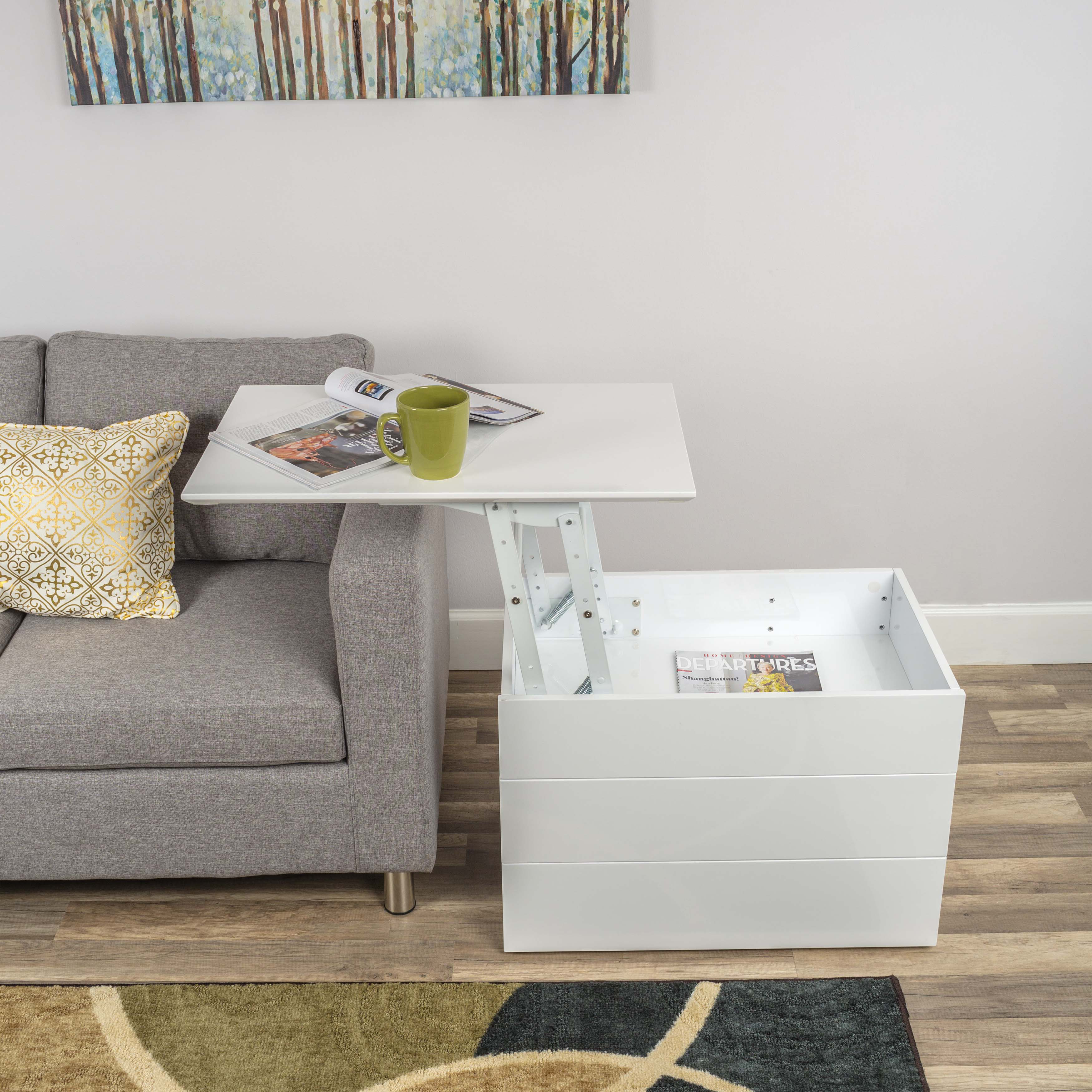 Matrix Kompany White Lacquer LiftTop Nightstand Side Table & Reviews