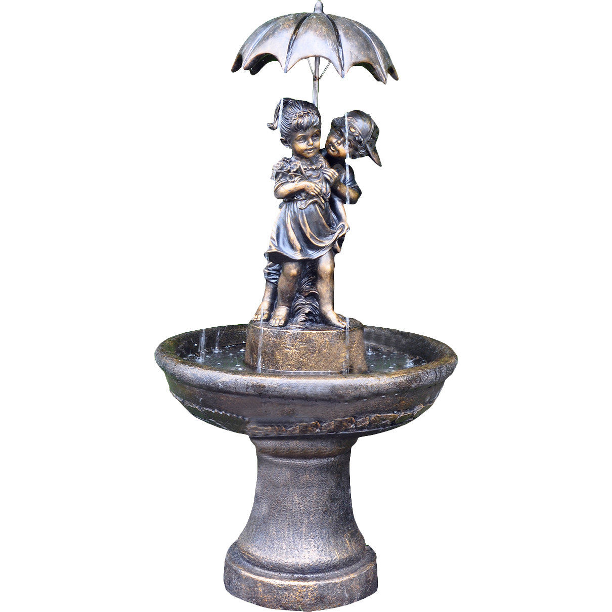 Kingfisher Boy and Girl under Umbrella Water Fountain Wayfair UK