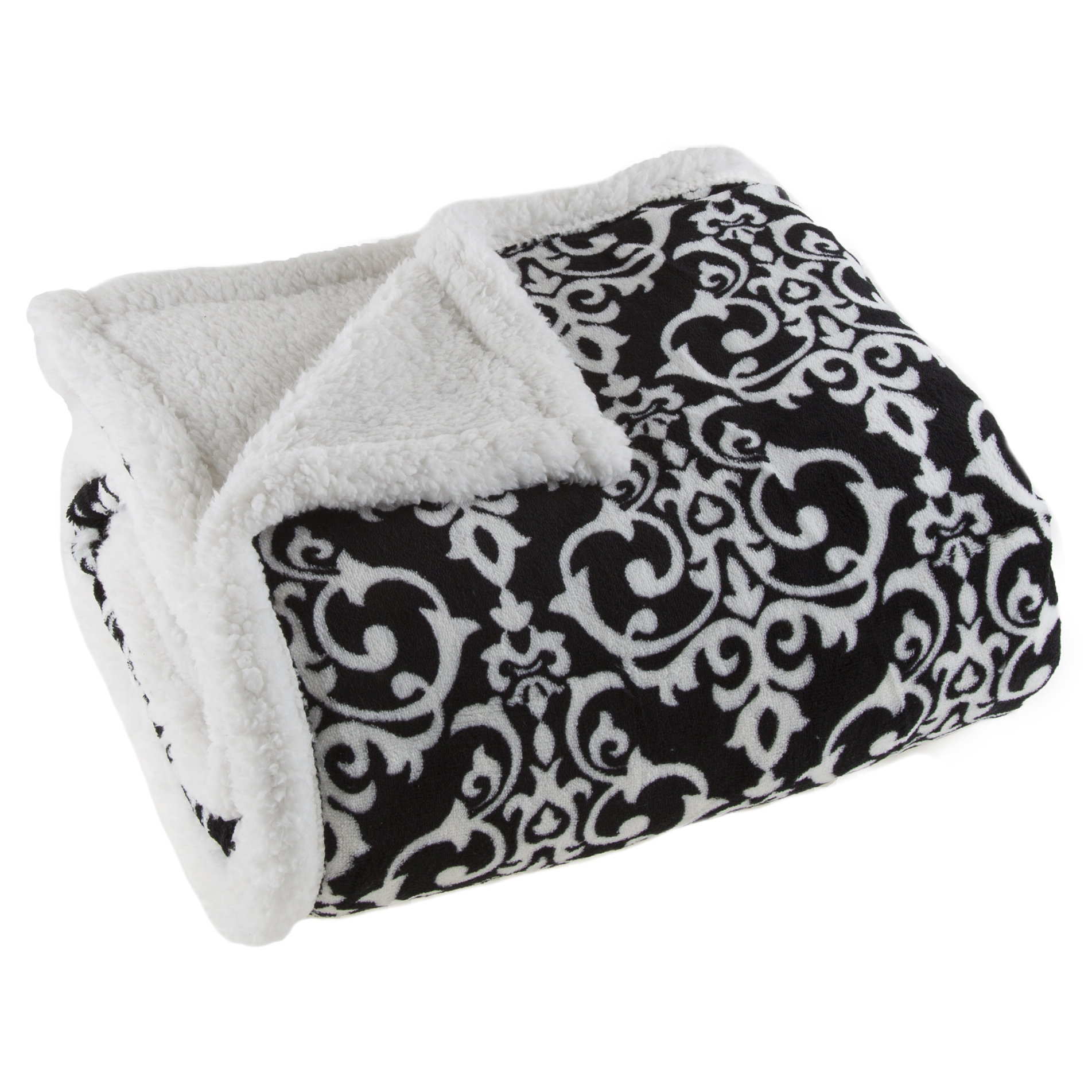Lavish Home Damask Sherpa Fleece Throw Blanket & Reviews Wayfair