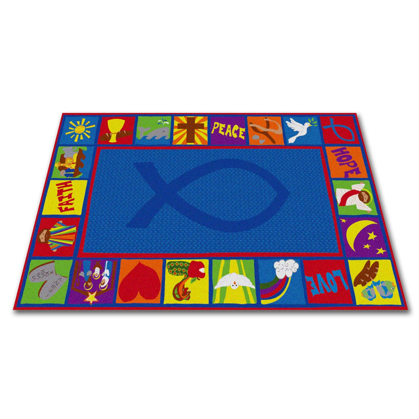 Kid iCarpeti Bible Squares Christian iSchooli Blue Area iRugi 