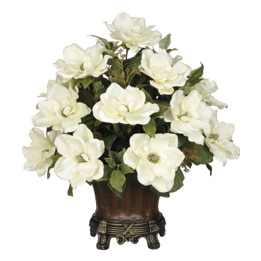 House of Silk Flowers Artificial Magnolia with Bay Leaves ...