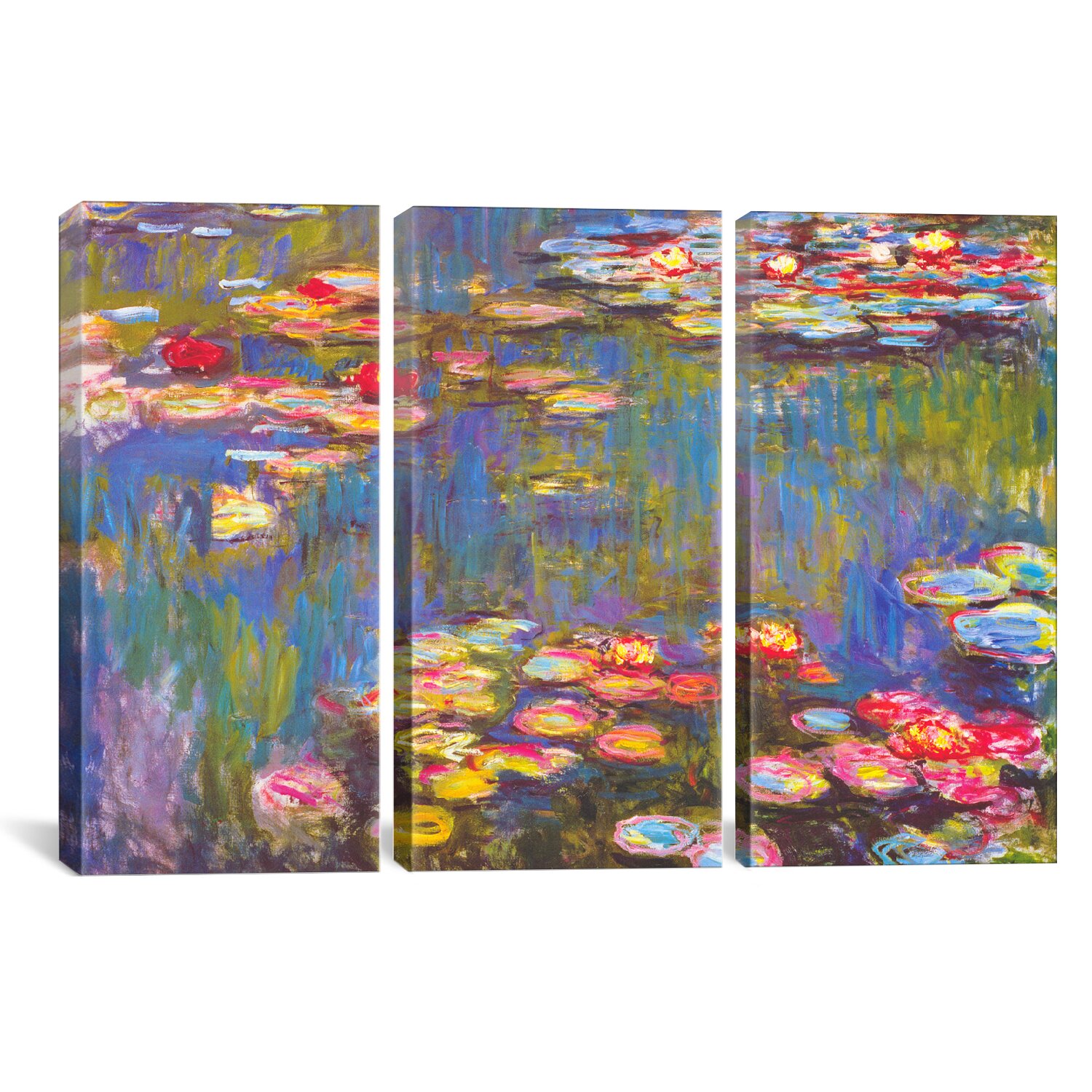 iCanvas Water Lilies by Claude Monet 3 Piece Painting Print on Wrapped ...