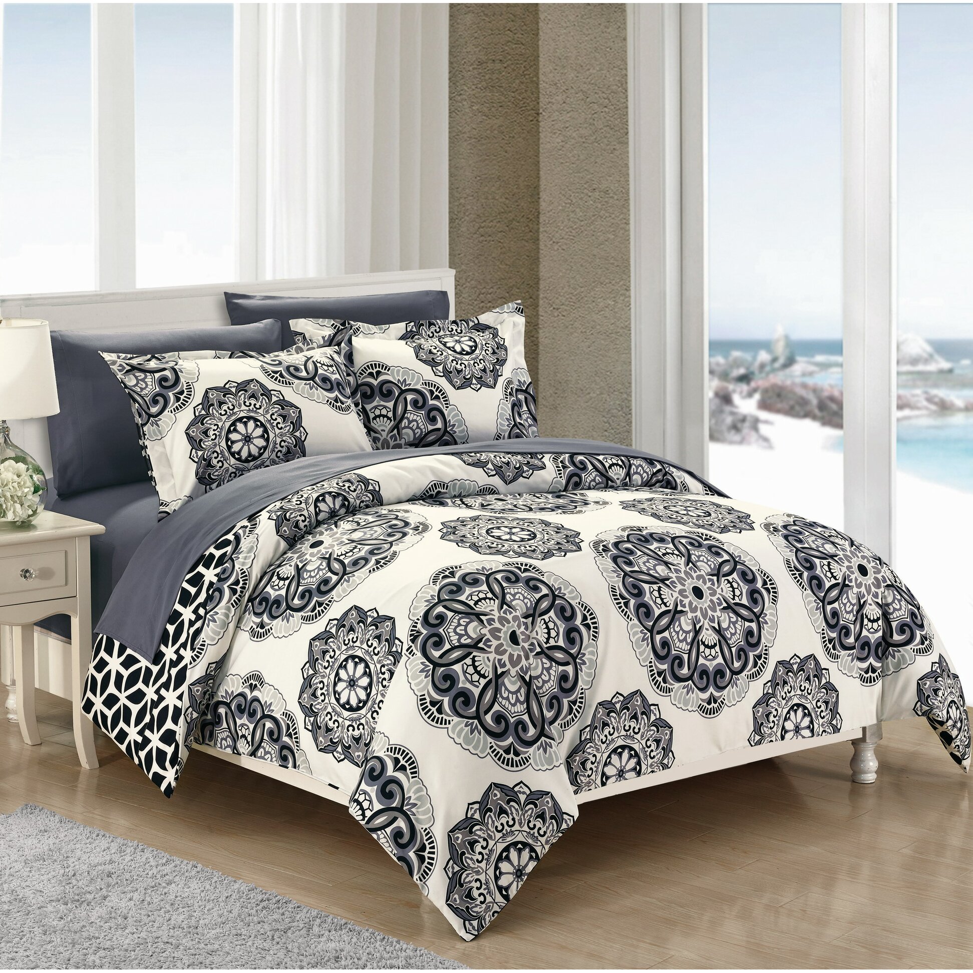 chic home ibiza 7 piece duvet set gree