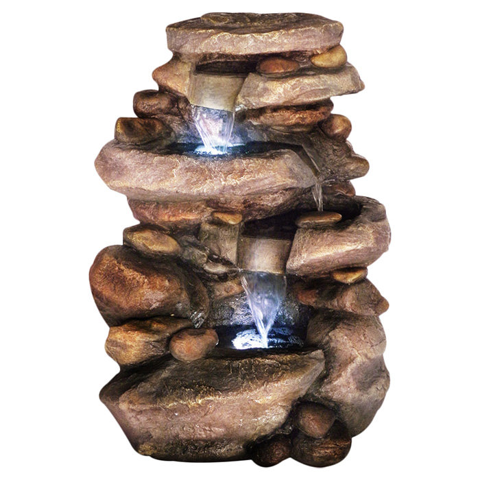 Pure Garden Polyresin Stone Waterfall Fountain with Light & Reviews