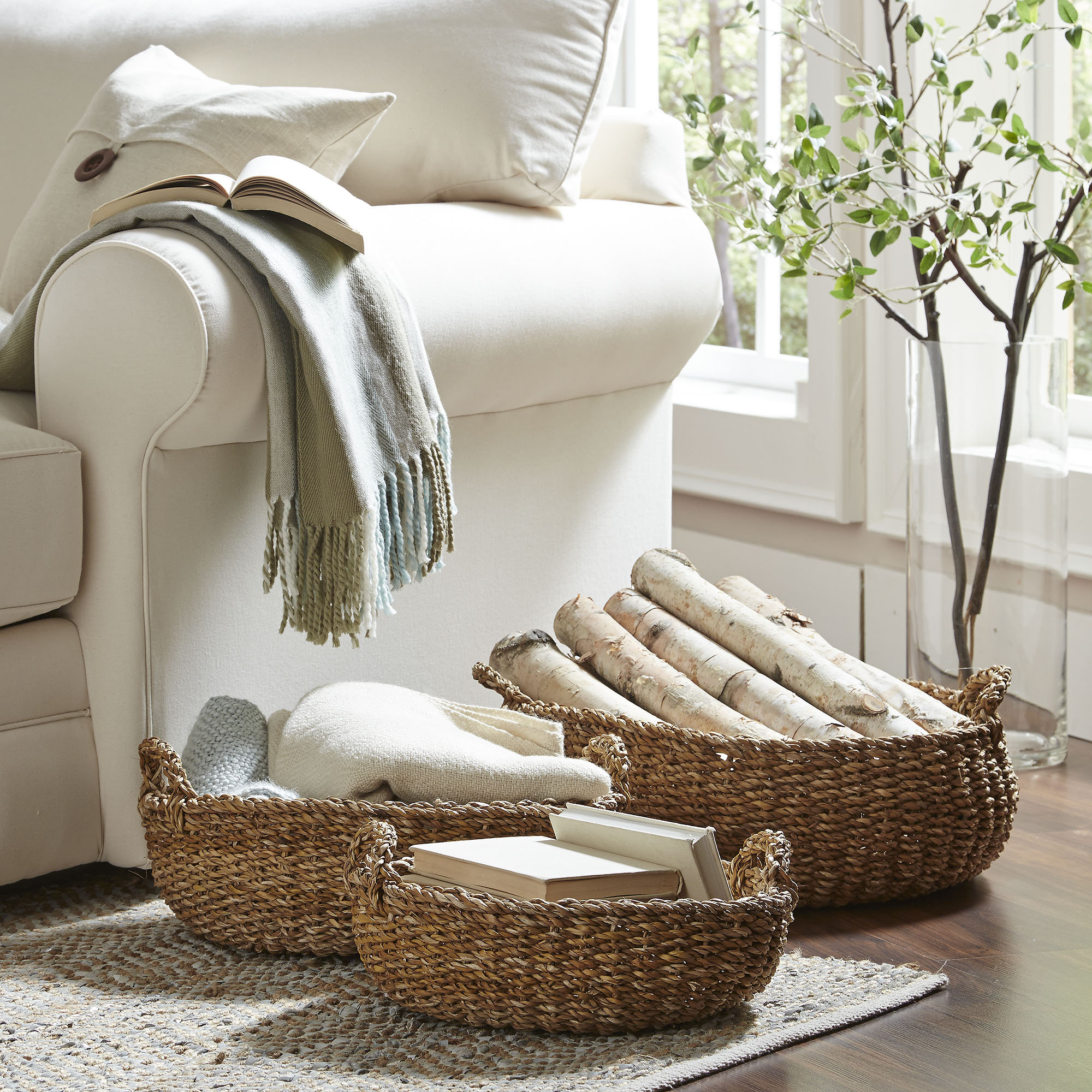 Birch Lane Seagrass Shallow Baskets with Handles & Reviews Wayfair