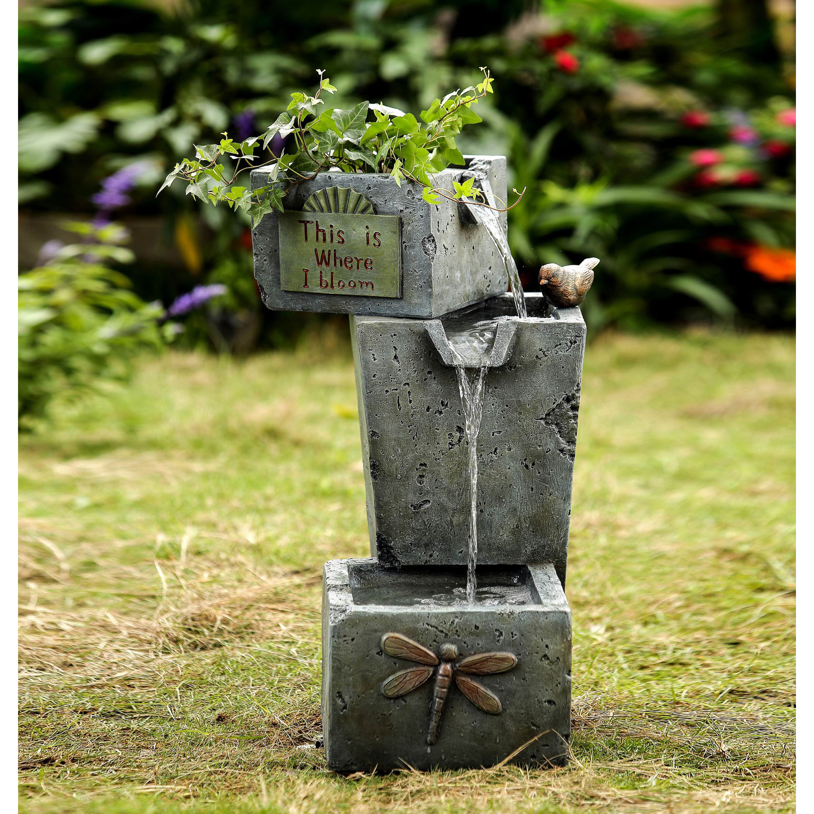 Jeco Inc. Polyresin and Fiberglass 3 Tier Outdoor Fountain with Planter Wayfair