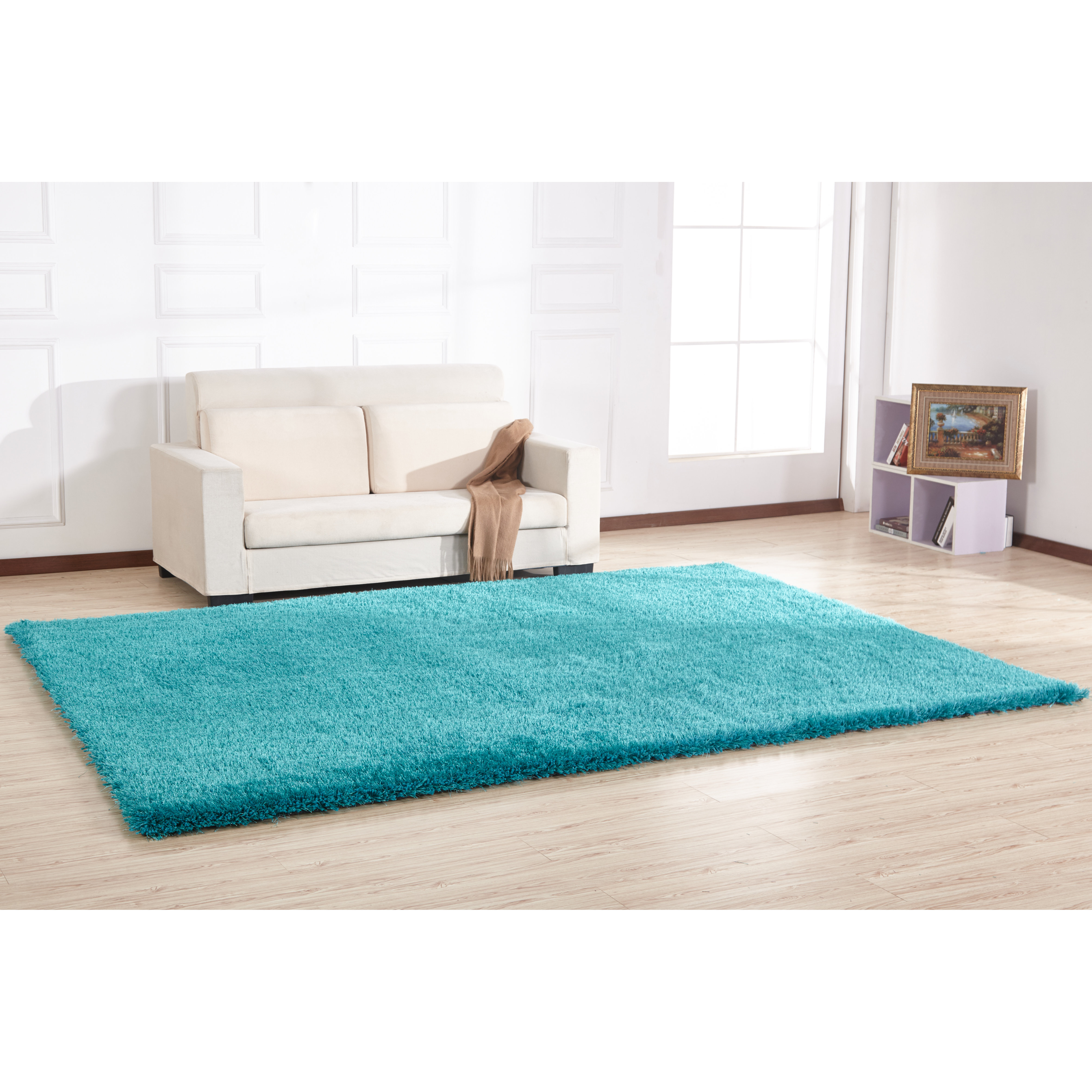 Rug Factory Plus Shaggy Viscose Solid Turquoise Area Rug & Reviews