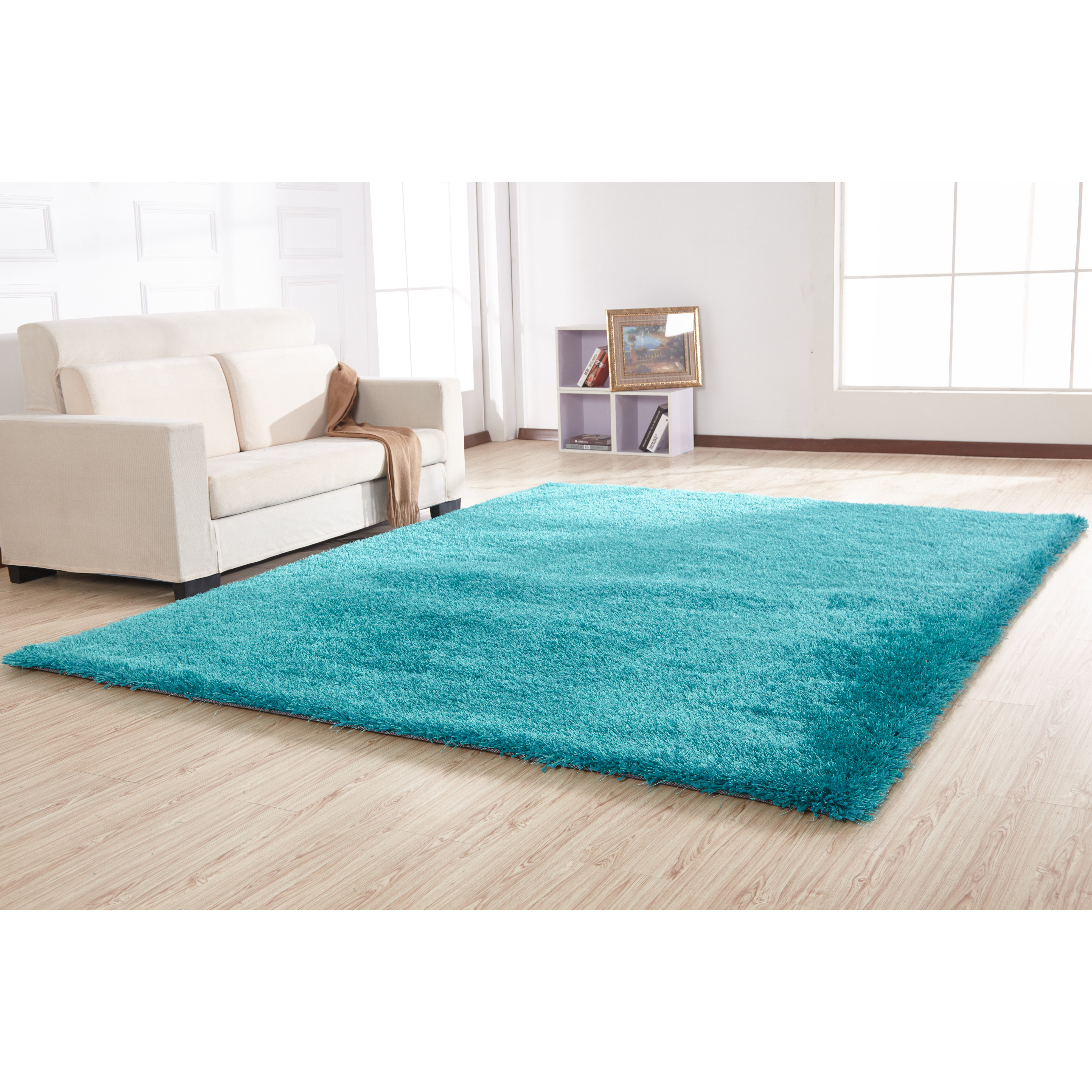 Rug Factory Plus Shaggy Viscose Solid Turquoise Area Rug & Reviews