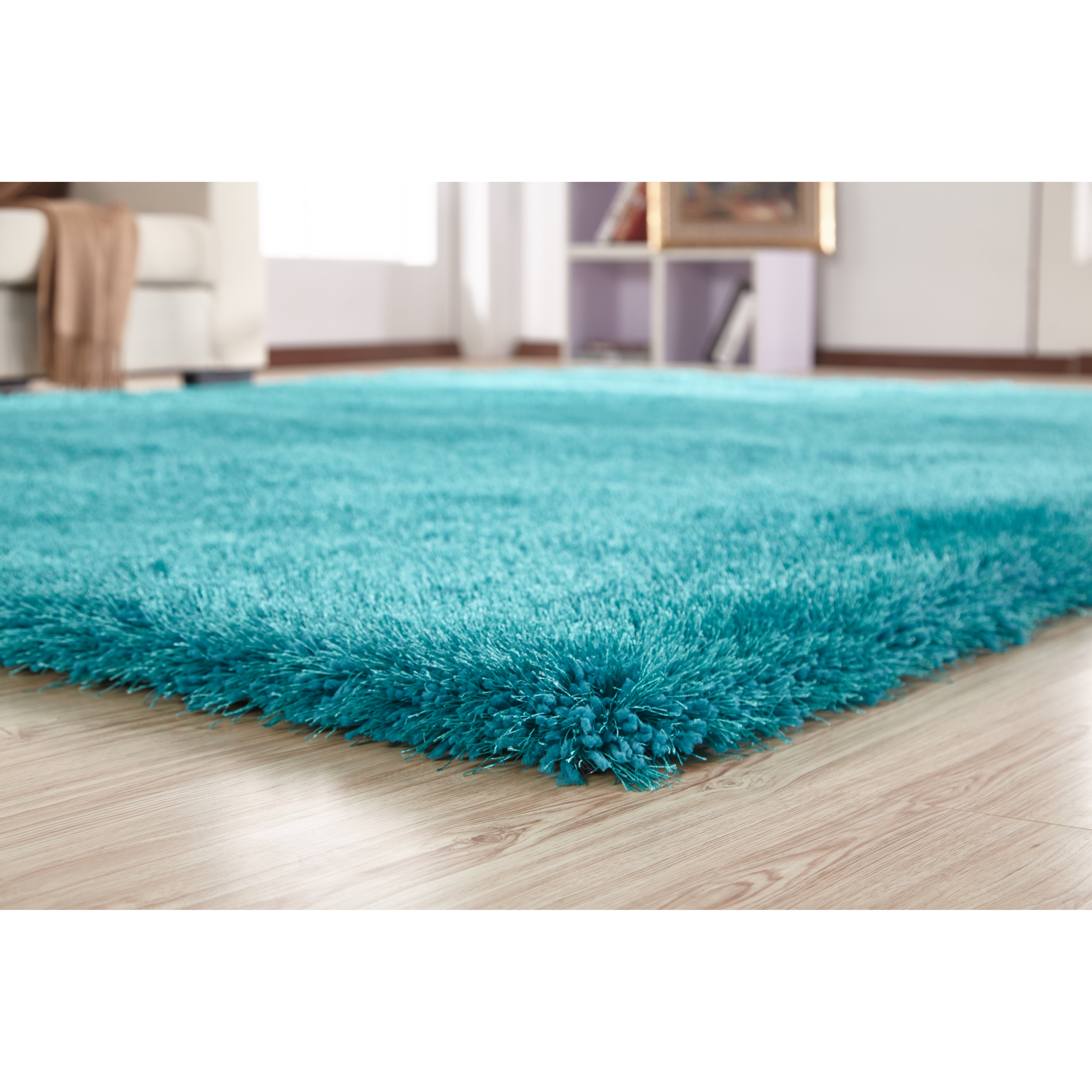 Rug Factory Plus Shaggy Viscose Solid Turquoise Area Rug & Reviews