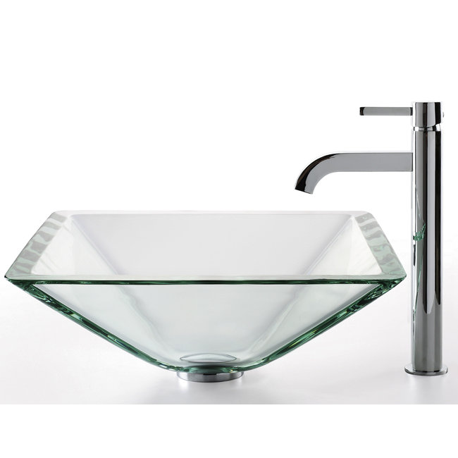 Kraus Square Aquamarine Glass Sink and Ramus Faucet & Reviews ...