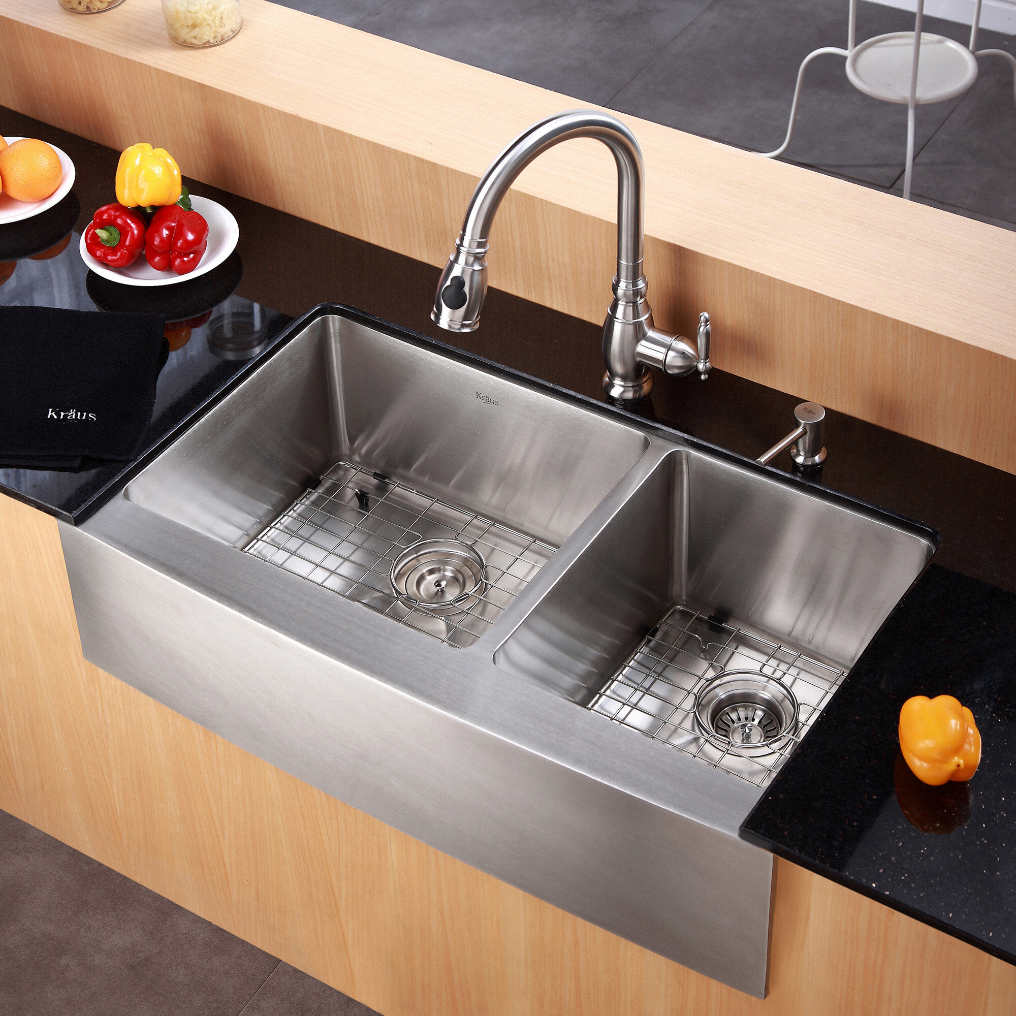 Kraus Farmhouse 36 70 30 Double Bowl Kitchen Sink KHF 203 36 