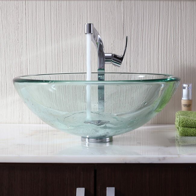 Kraus Clear 19Mm Thick Glass Vessel Sink and Single Hole Faucet with ...