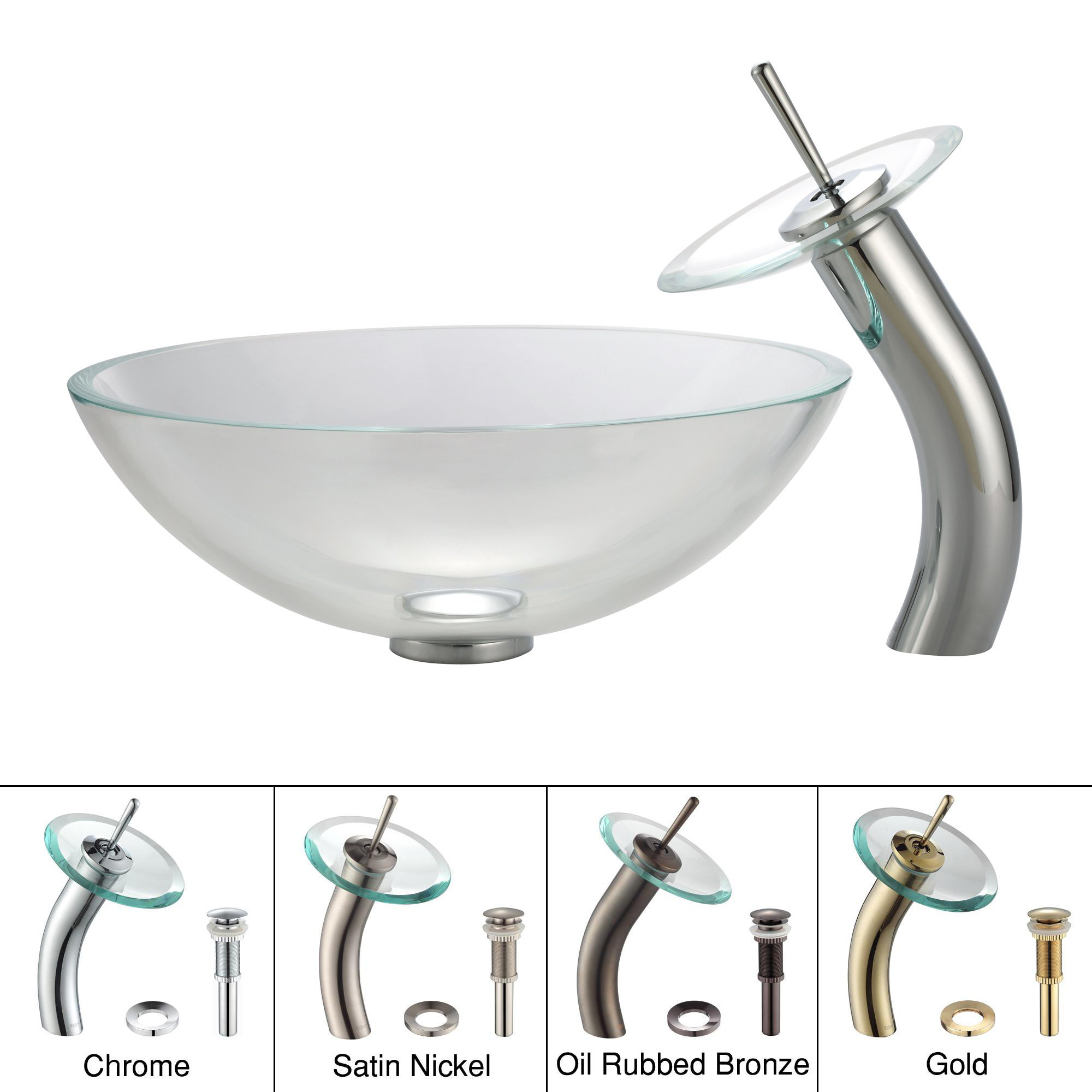 Kraus Crystal Clear Glass Vessel Sink and Waterfall Faucet & Reviews
