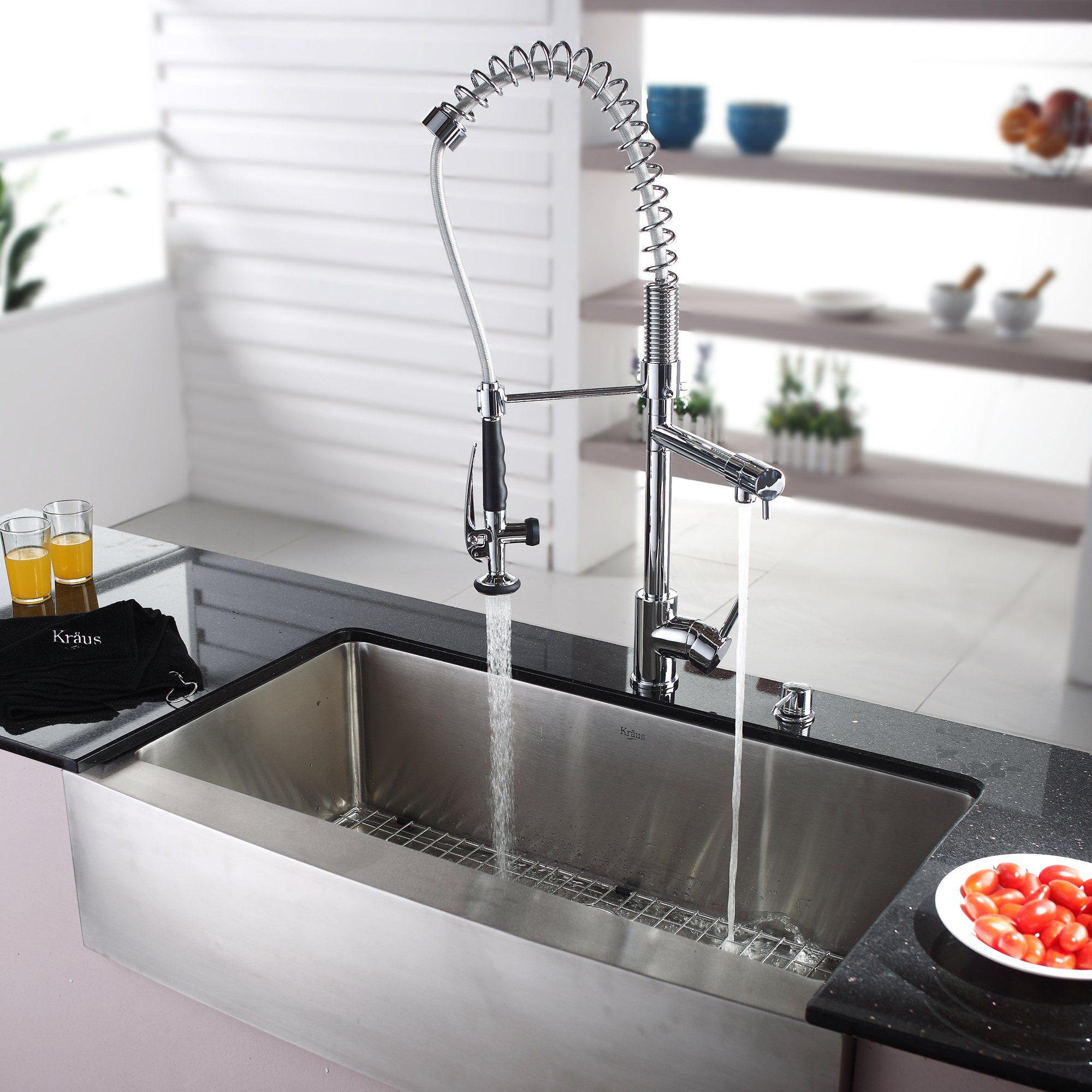 Kraus Farmhouse 35.88" x 20.75" Kitchen Sink with Faucet ...