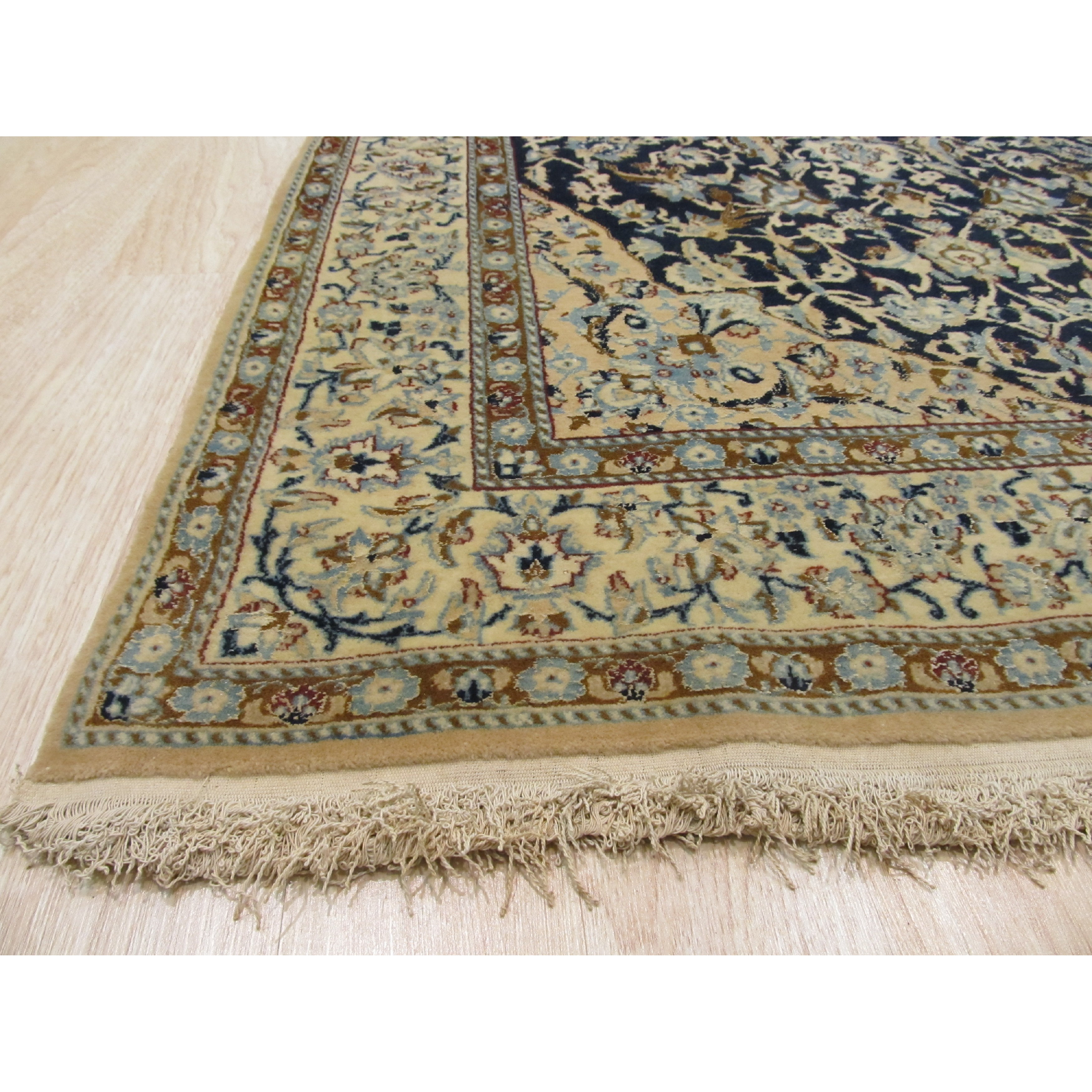 Eastern Rugs Naiin HandKnotted Ivory/Navy Blue Area Rug Wayfair