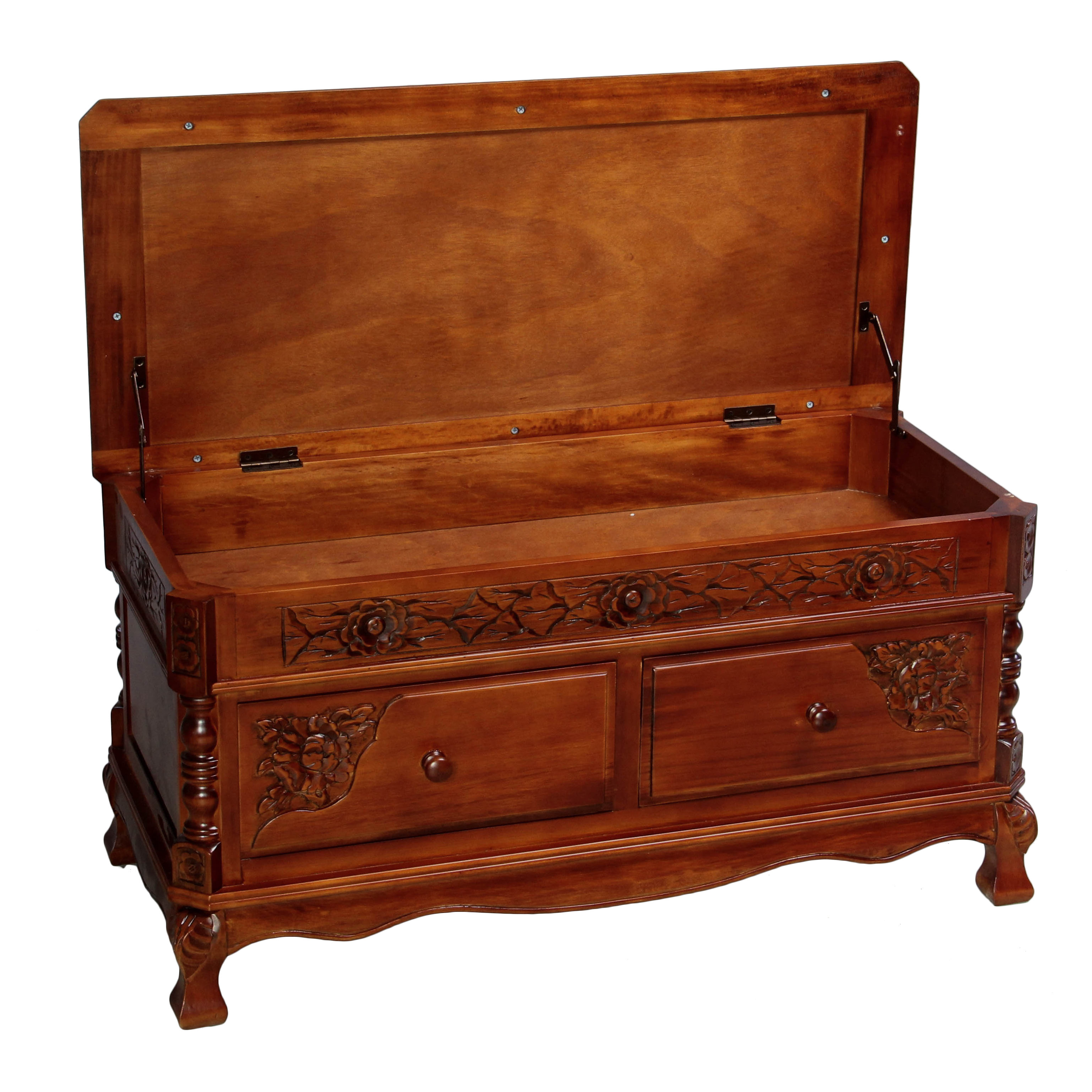 International Caravan Windsor Hand Carved Wood Storage Bench & Reviews