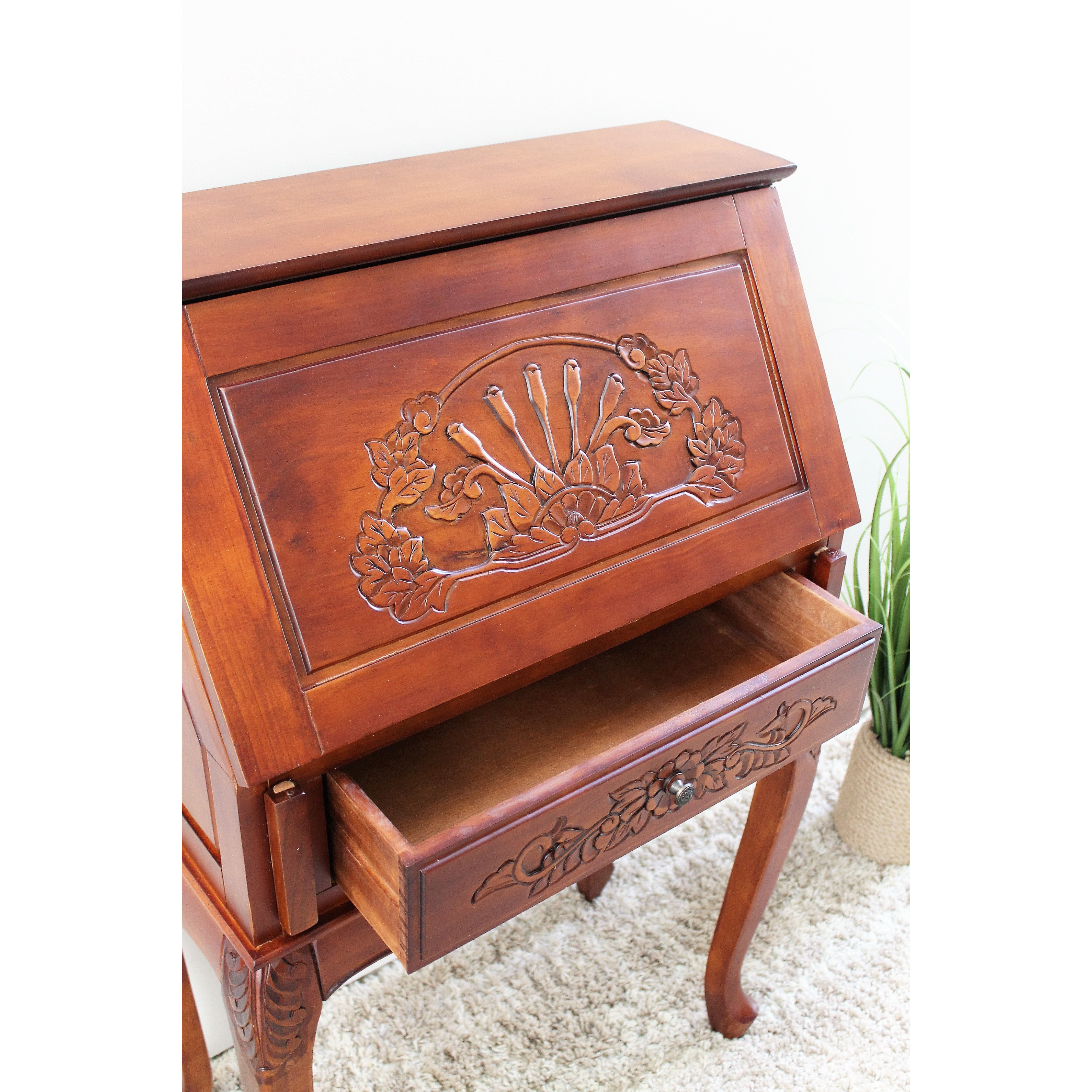 International Caravan Windsor Hand Carved Wood Secretary Desk & Reviews