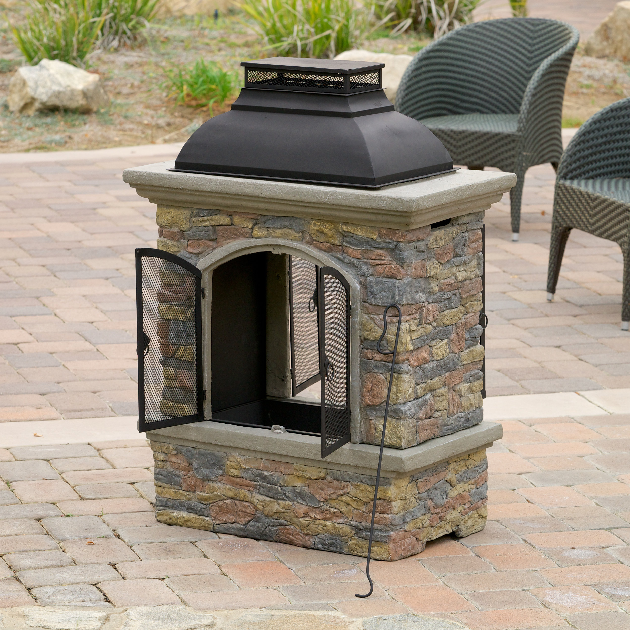 Home Loft Concepts Fresno Outdoor Natural Stone Chiminea Fireplace ...