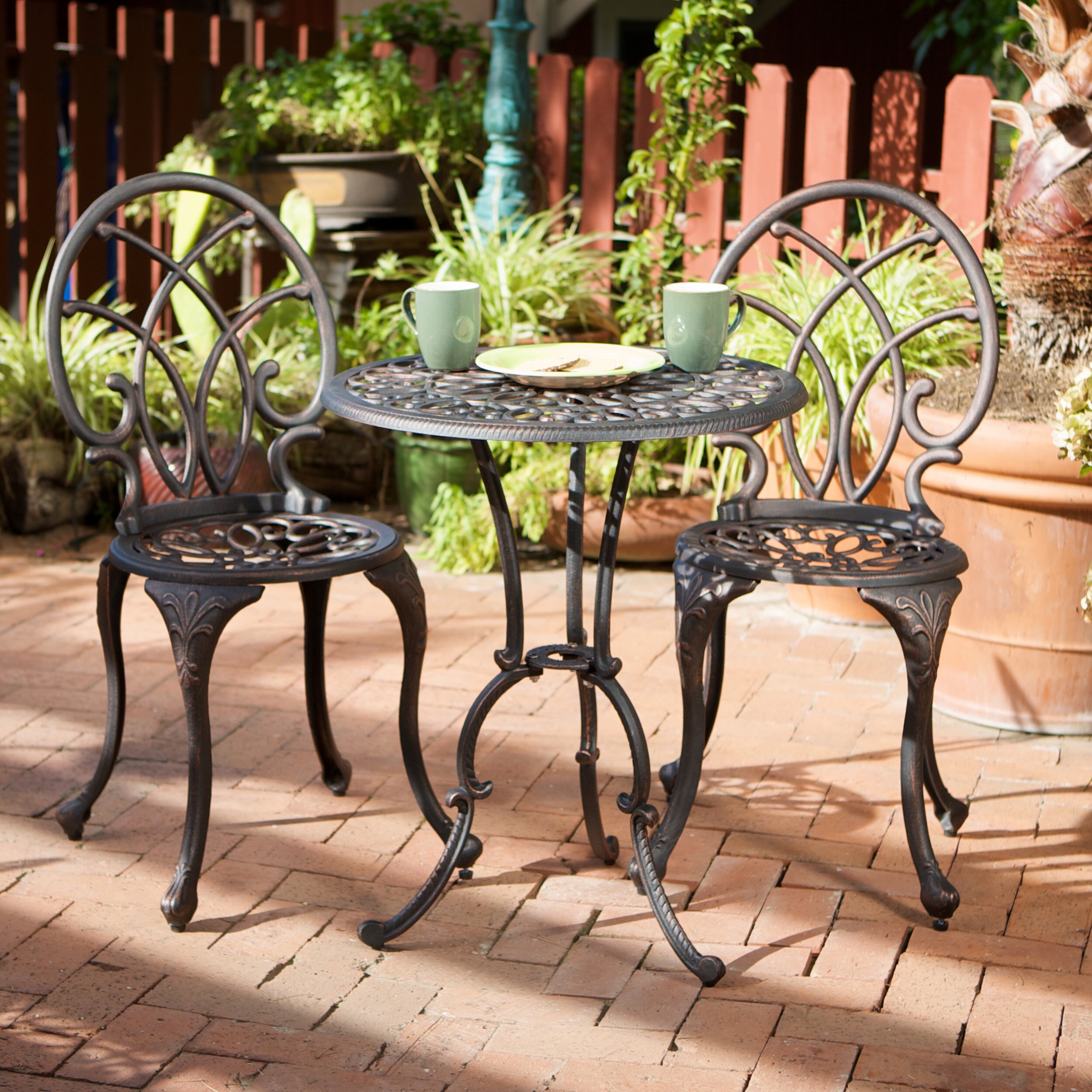 Home Loft Concepts 3 Piece Palms Aluminum Copper Bistro Set & Reviews ...