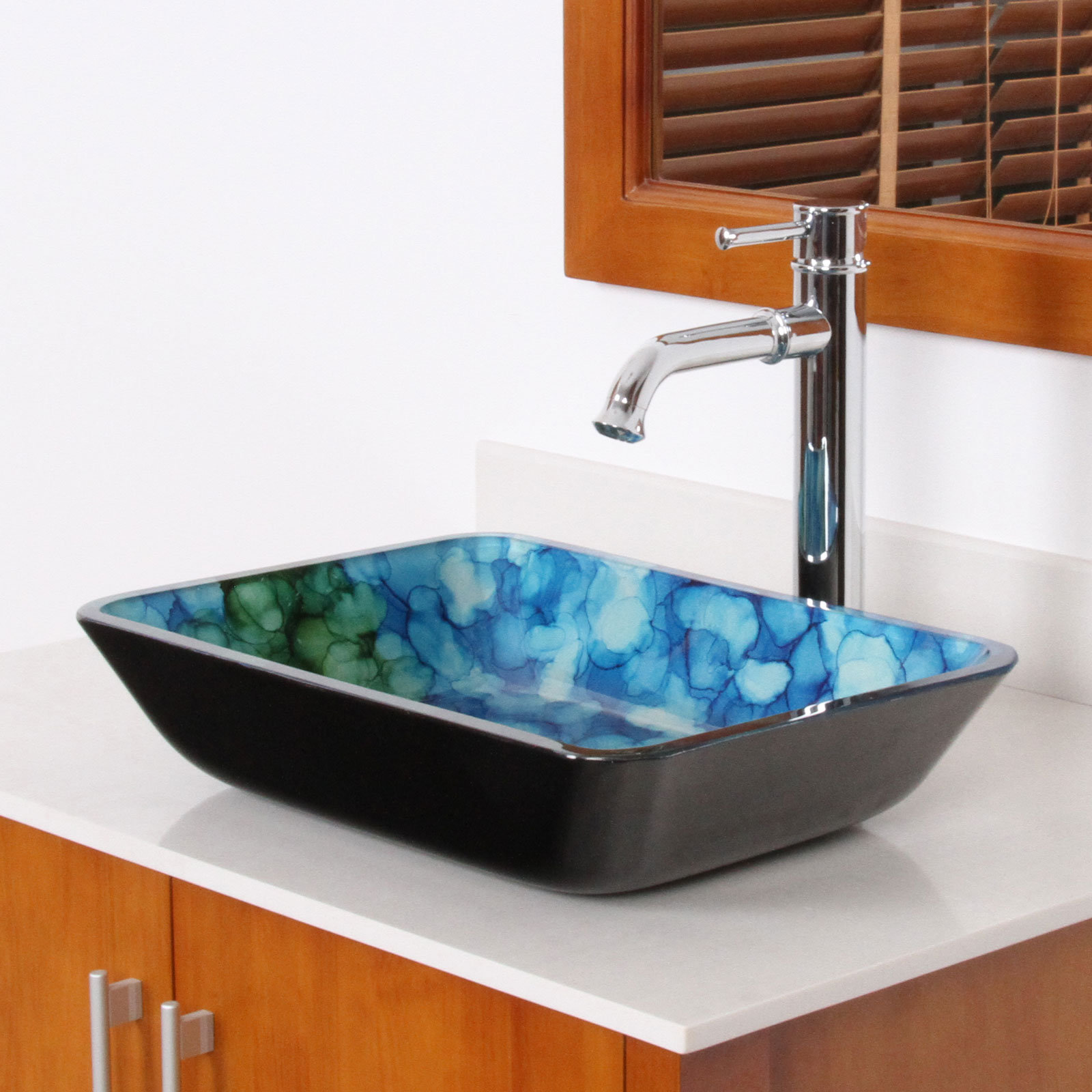 Elite Hand Painted Watercolor Rectangle Flat Bottom Vessel Bathroom