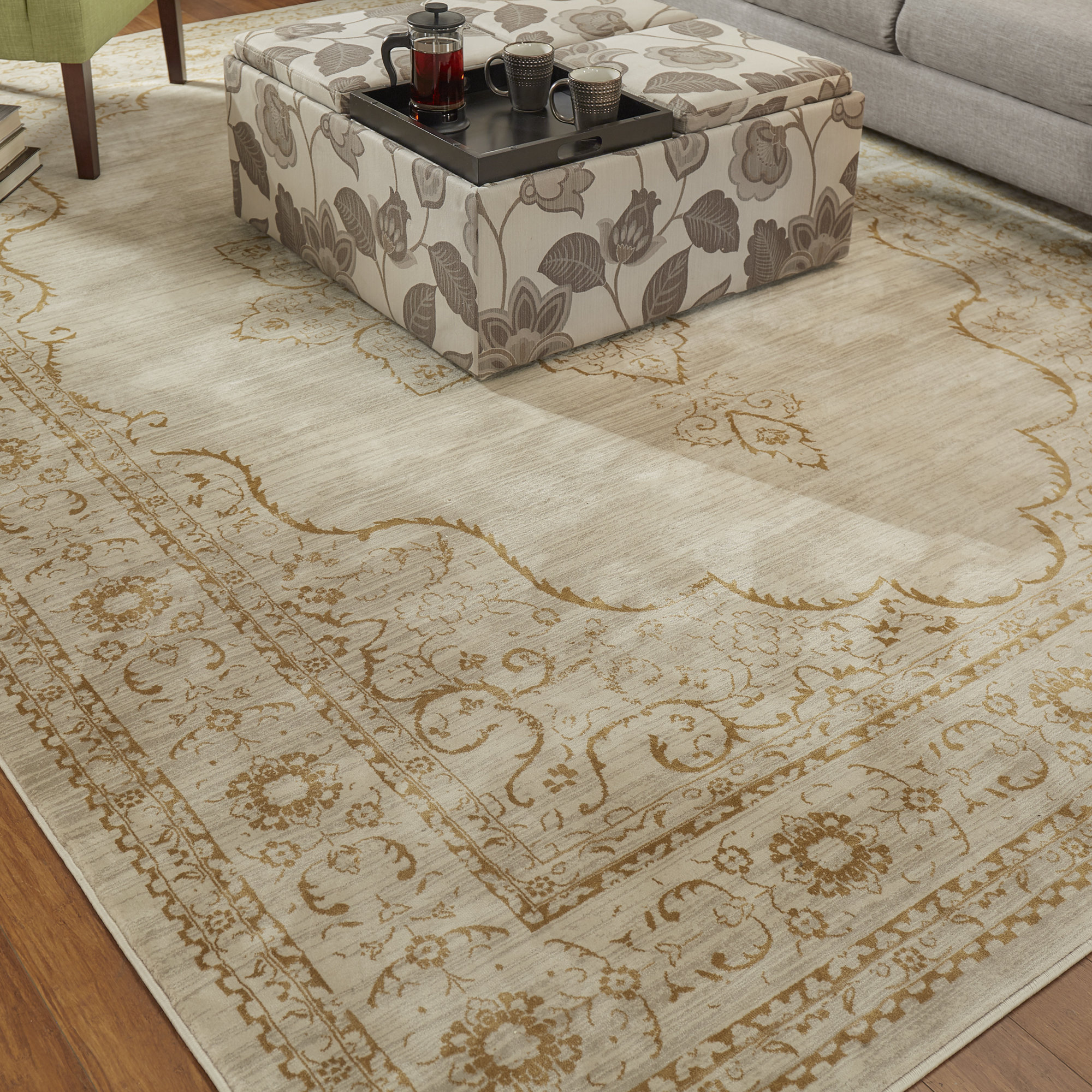 Three Posts Balon Creme/Gold Area Rug & Reviews Wayfair