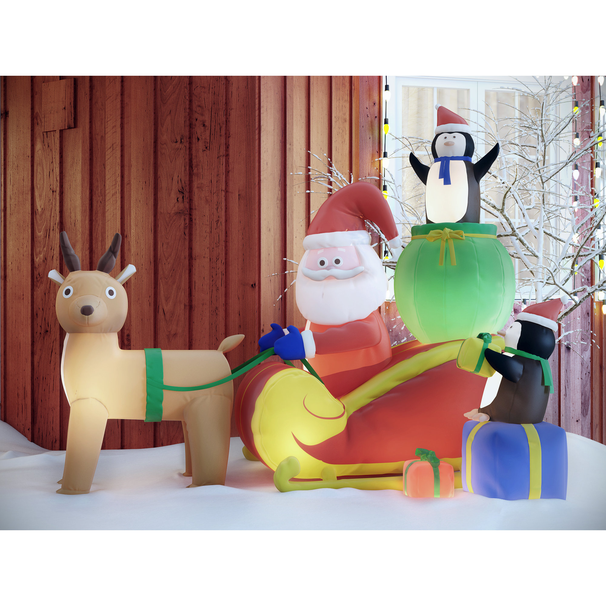 Three Posts Christmas Inflatable Santa with Reindeer & Reviews Wayfair.ca