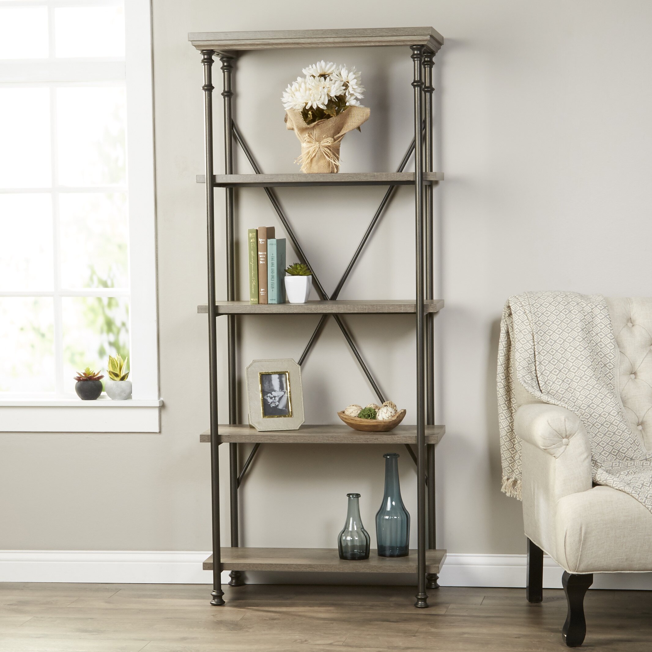 Three Posts Oakside 5 Shelf 70" Etagere Bookcases & Reviews | Wayfair