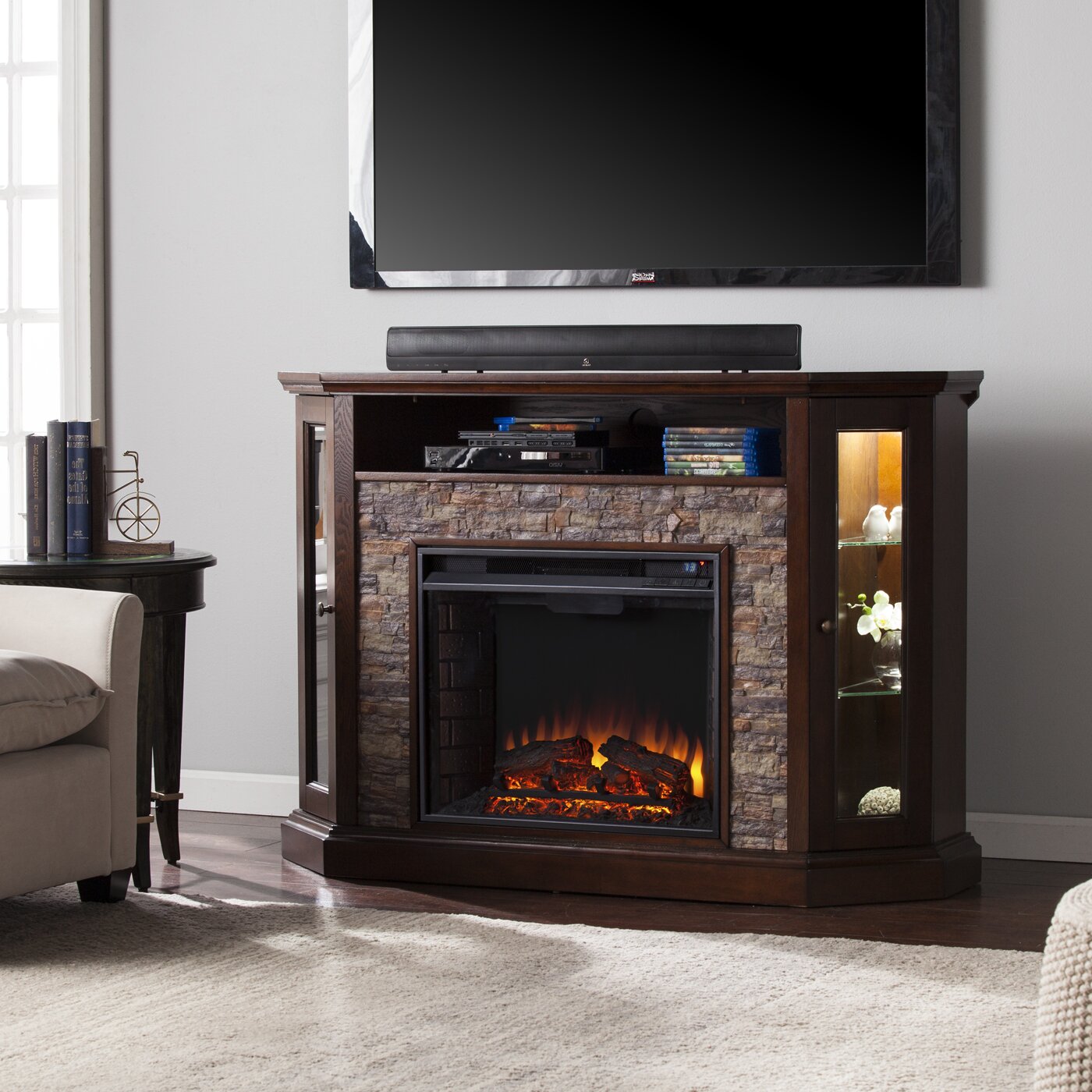 Three Posts Brickstone Corner Convertible Electric Fireplace & Reviews ...