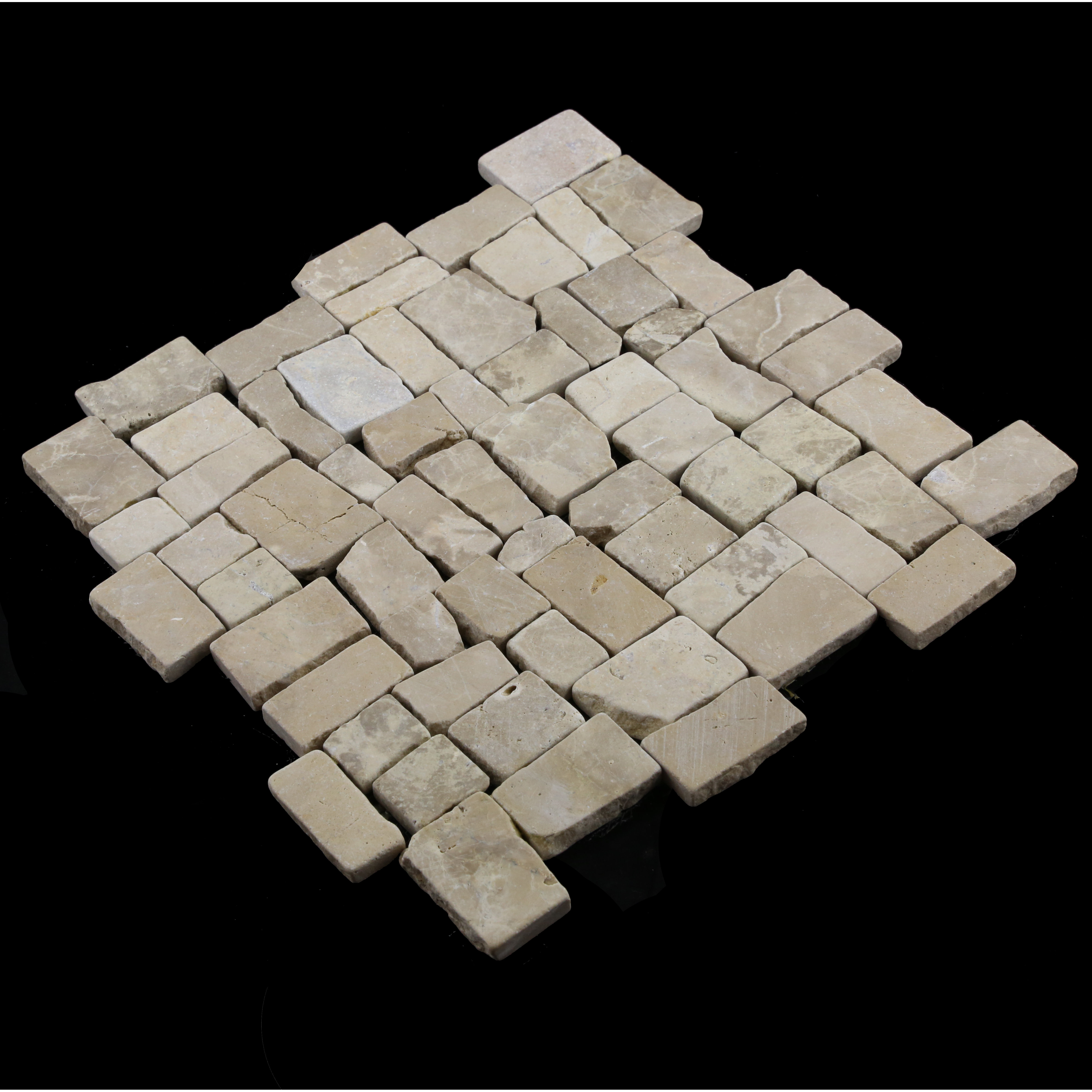 Pebble Tile Blocks Random Sized Natural Stone Mosaic Tile in Tan