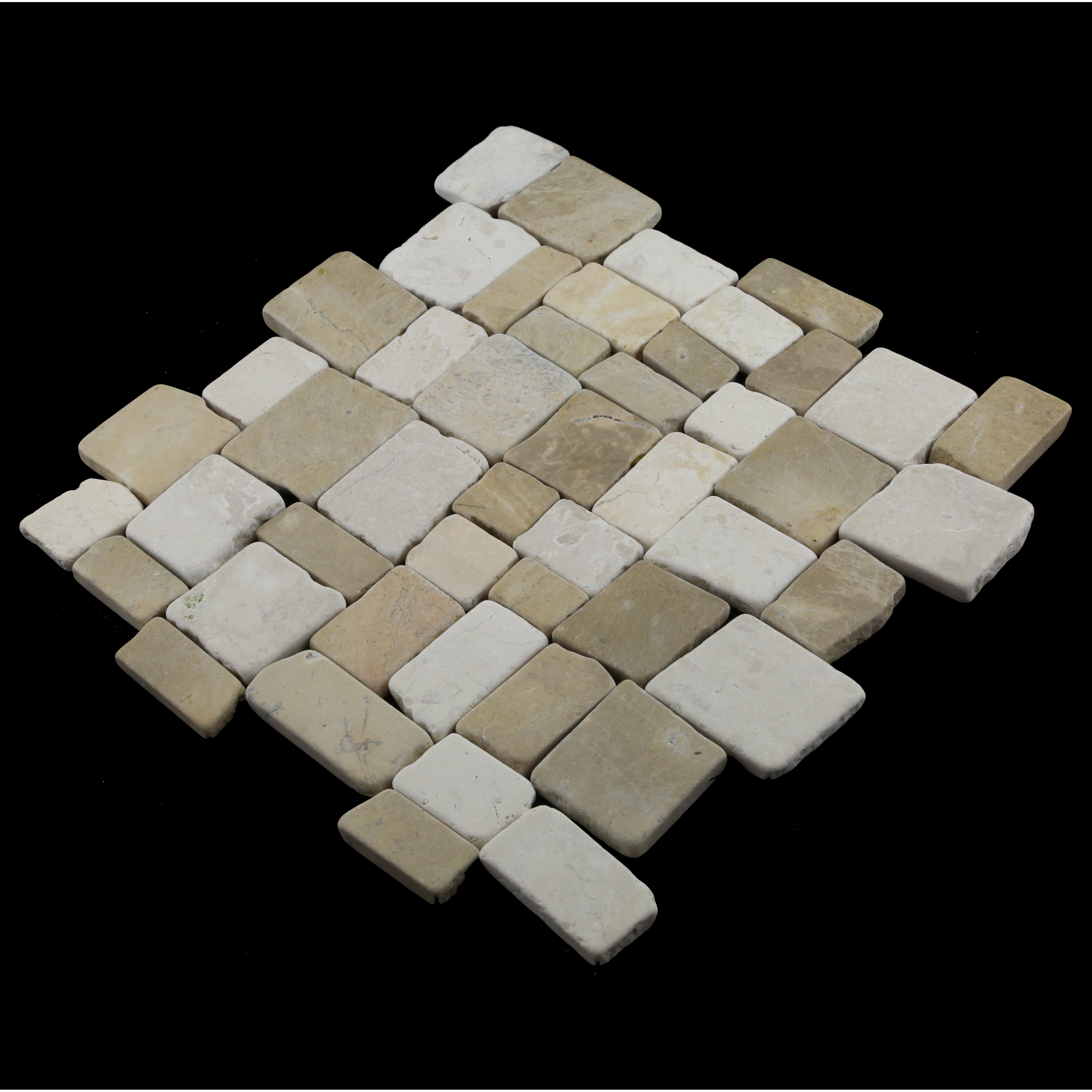 Pebble Tile Blocks Random Sized Natural Stone Mosaic Tile in Tan and