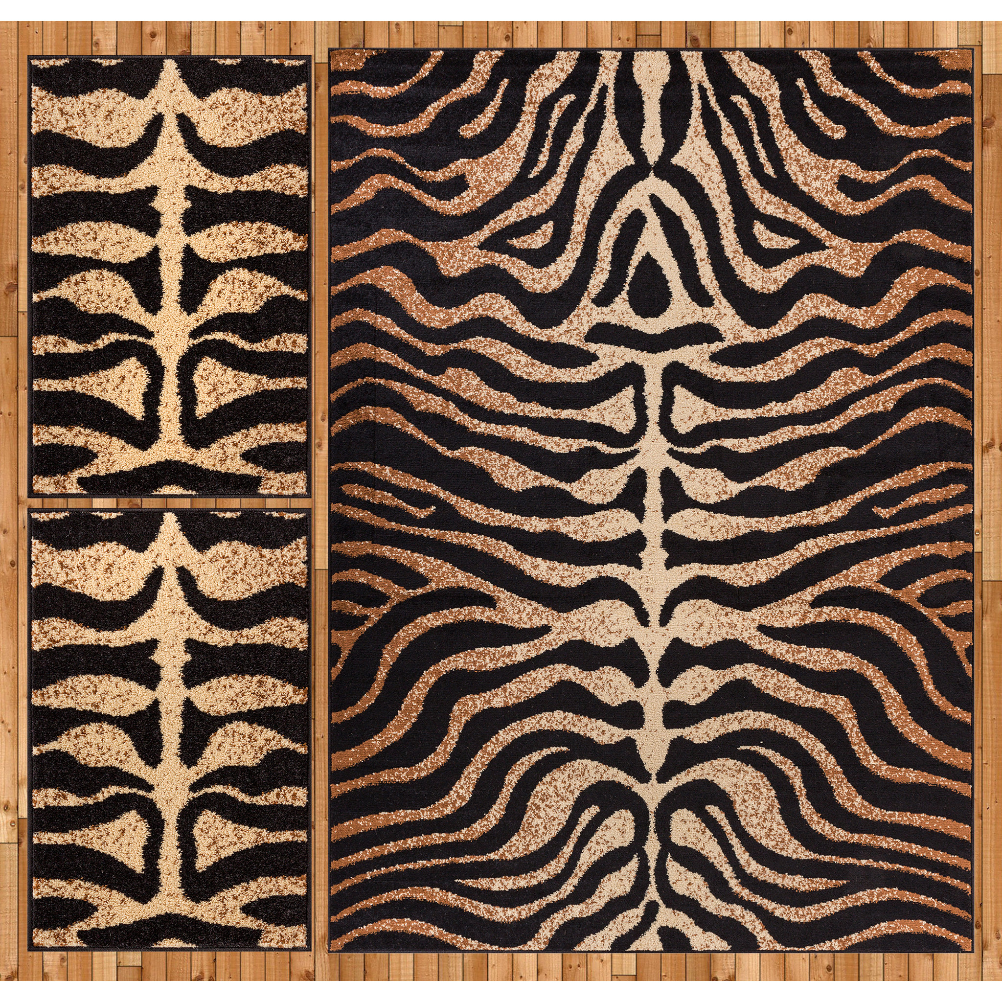 Royal Court Tiger Zebra Animal Print Modern Contemporary Geometric Beige Brown Ivory 3 piece Living Dining Room Entryway Bathroom Kitchen Ultra Value Area Rug Set 5x7 and 2x3 MC 005