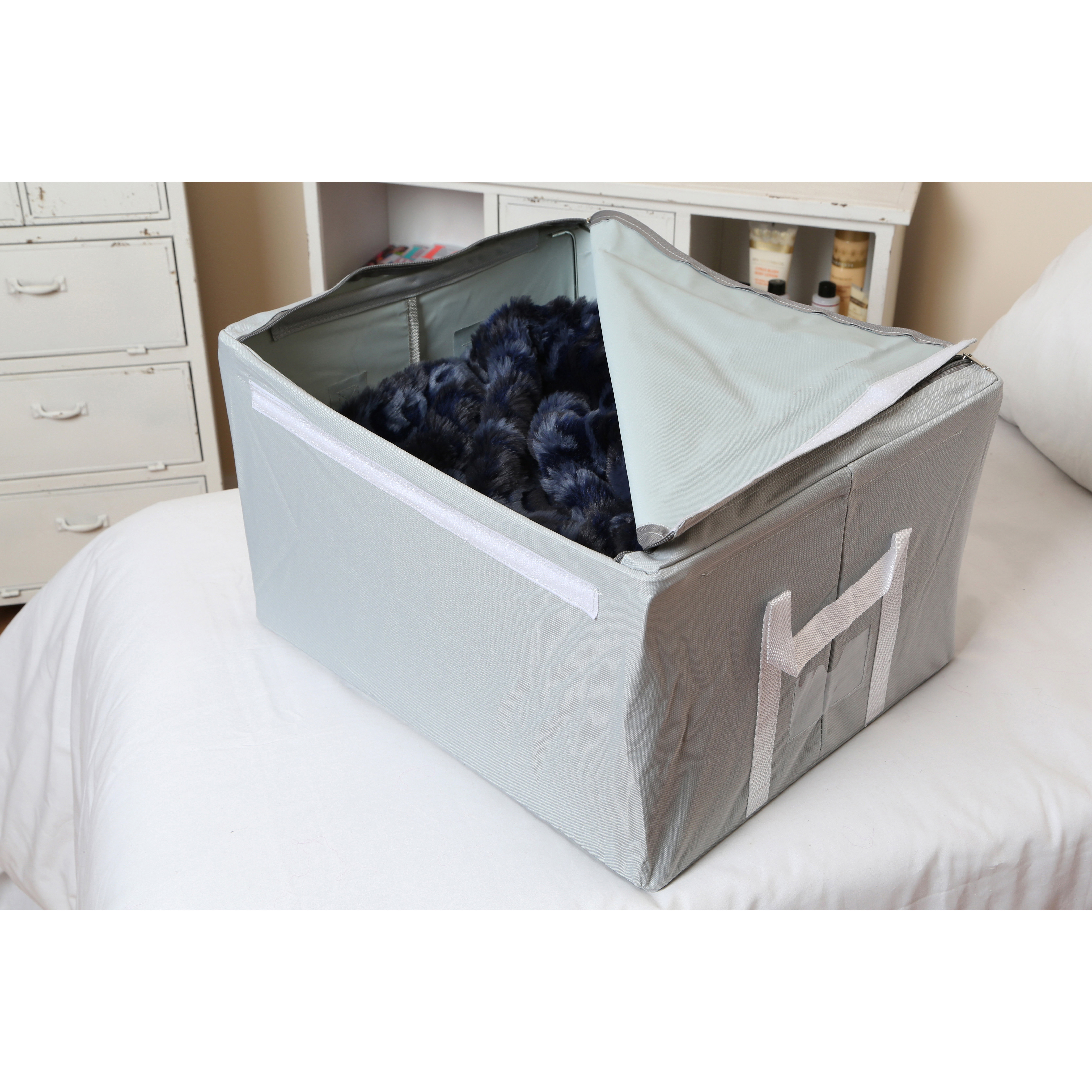 All Home Folding Storage Box with Handles in Grey/White & Reviews