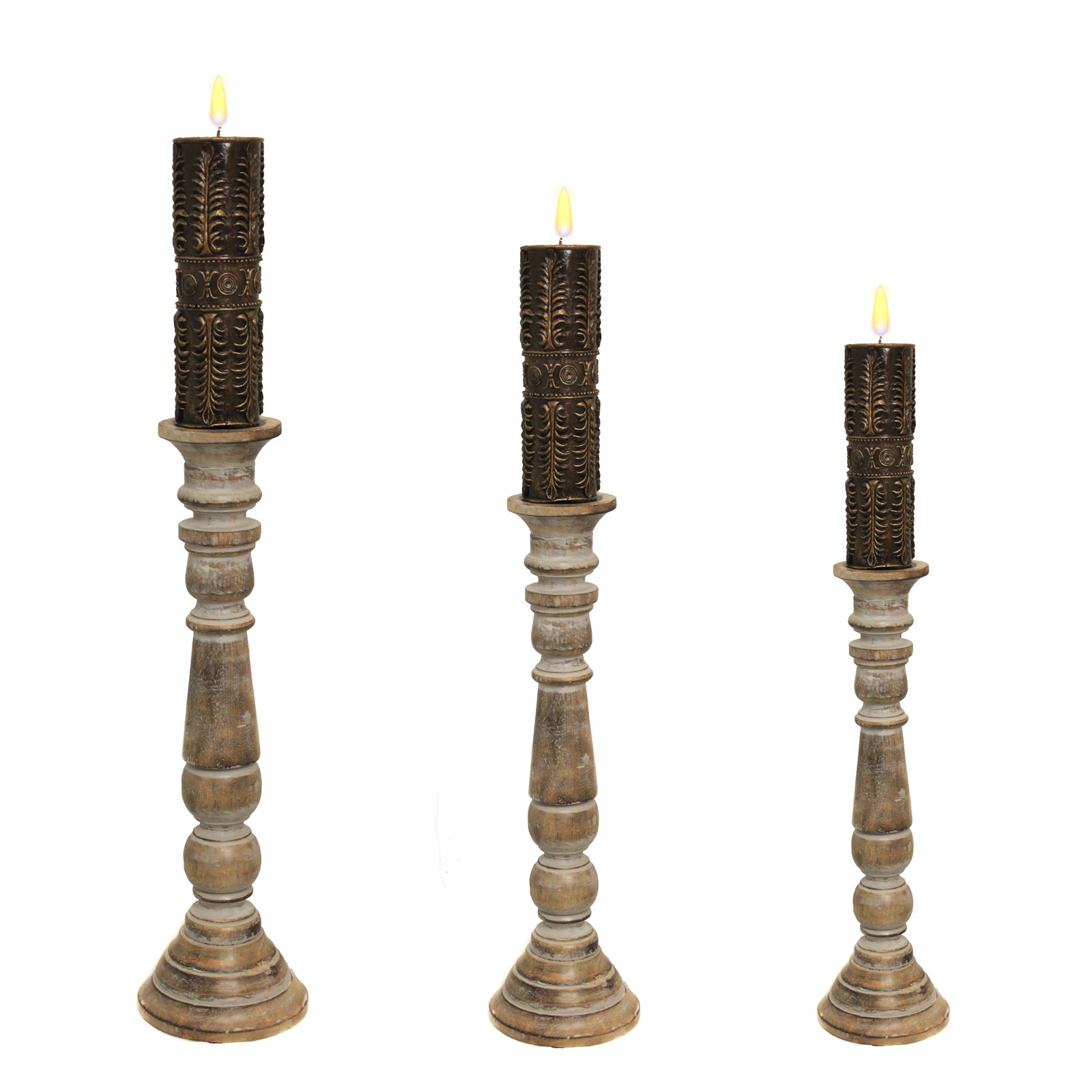 EC World Imports Urban Designs 3 Piece Wood Candlestick Set & Reviews