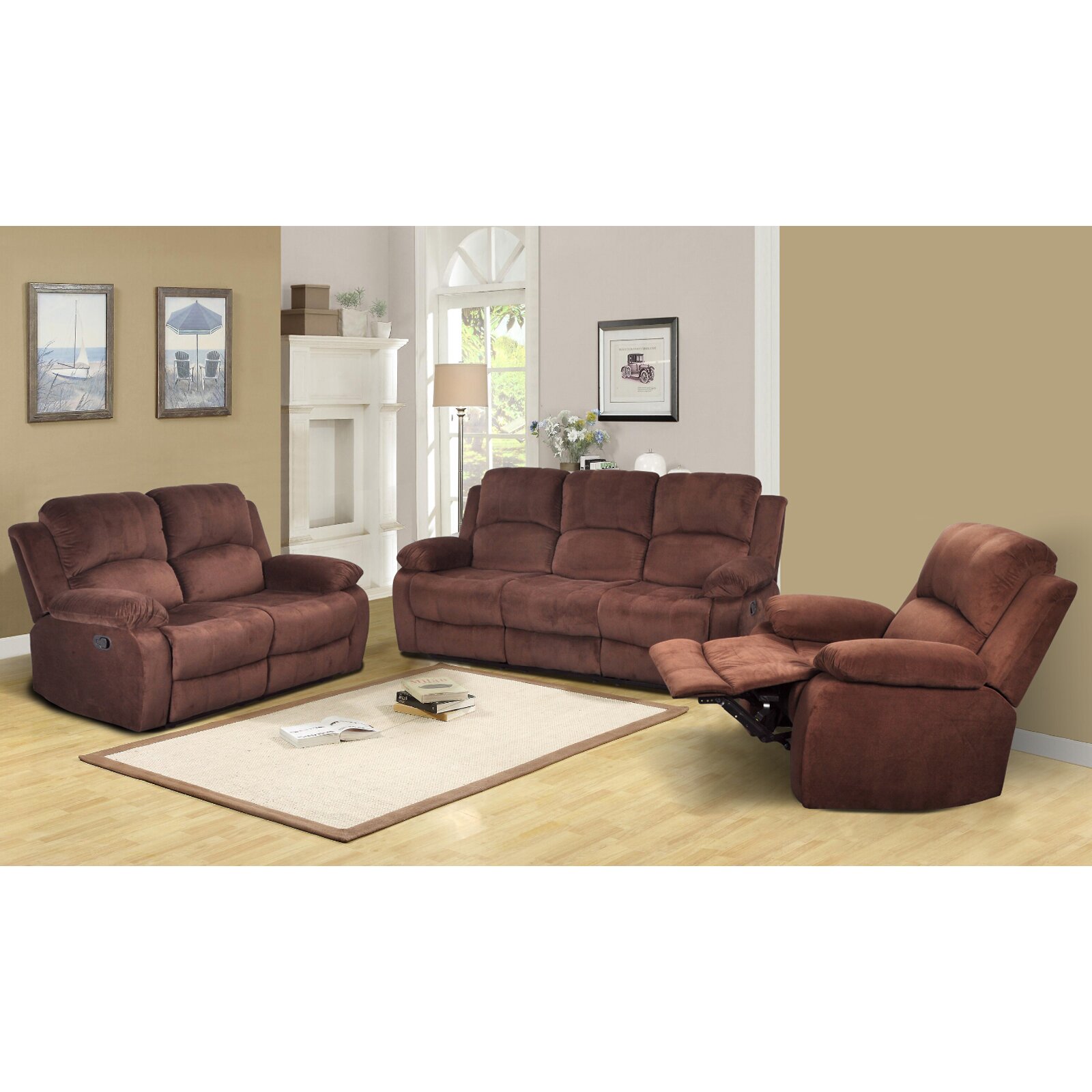 Beverly Fine iFurniturei Denver 3 Piece iMicrofiberi Reclining 