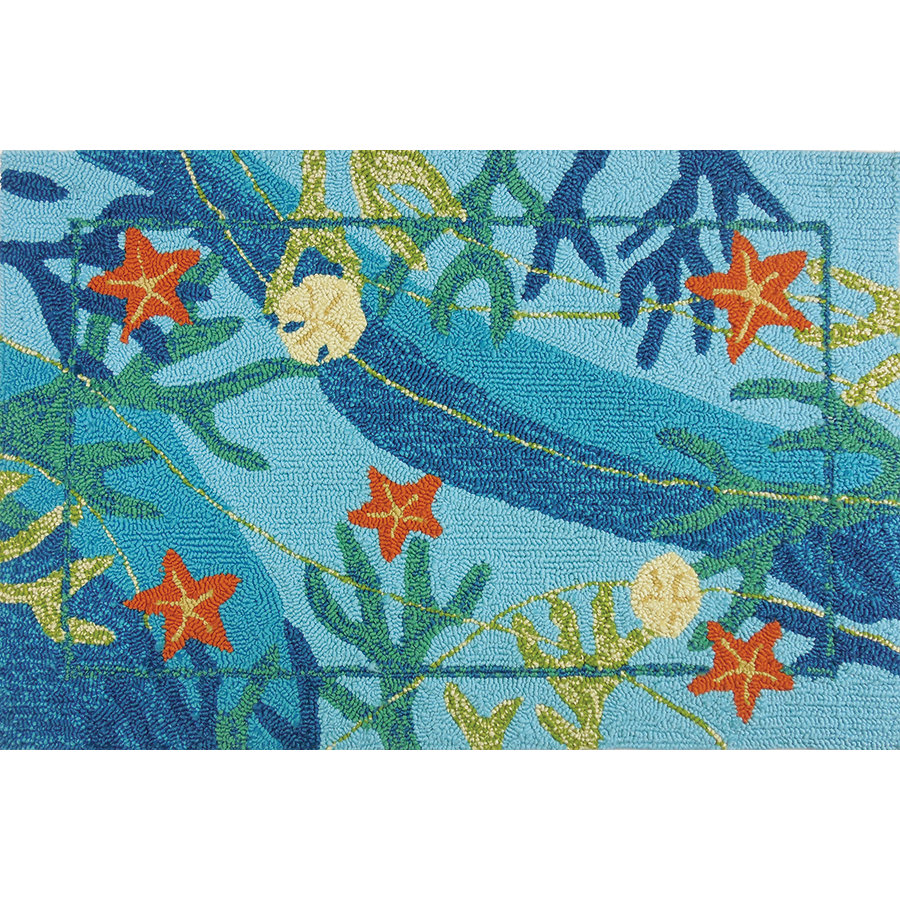 Homefires Underwater Blue Coral and Starfish Indoor/Outdoor Rug