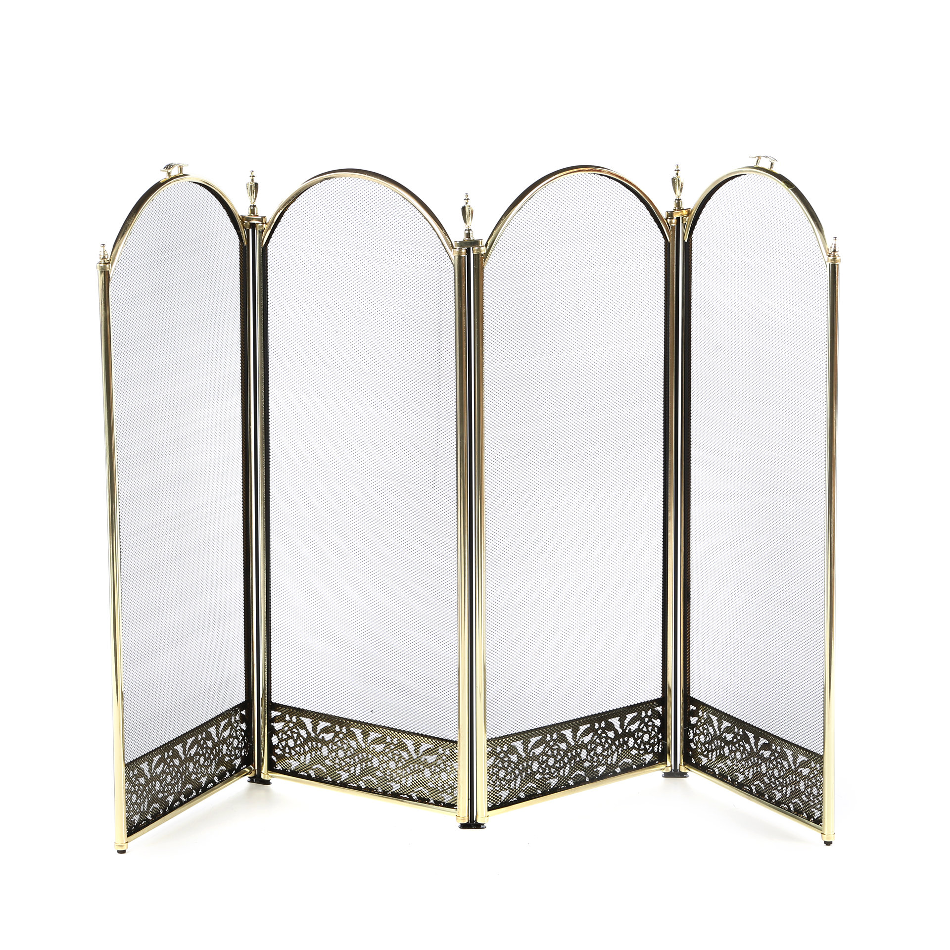Uniflame 4 Panel Brass Fireplace Screen with Decorative Filigree