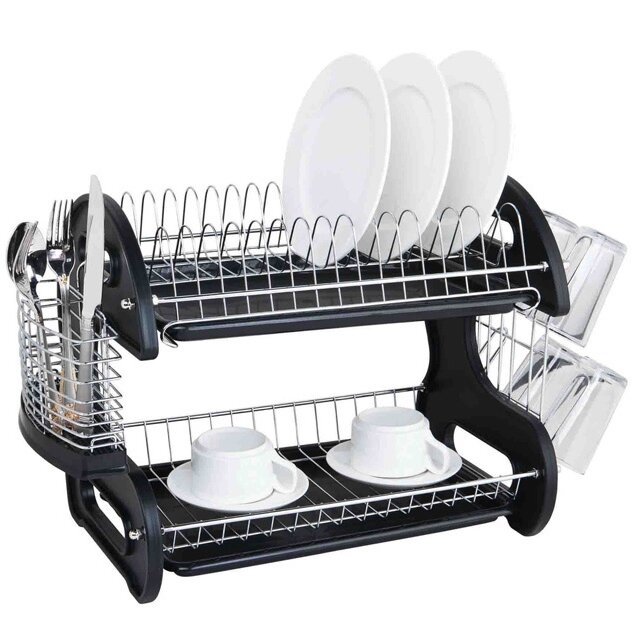 Sweet Home Collection Sleek Contemporary 2 Tier Dish Drainer Reviews   5 Piece Sleek Contemporary 2 Tier Dish Drainer Set 2 TIER DD BLACK 