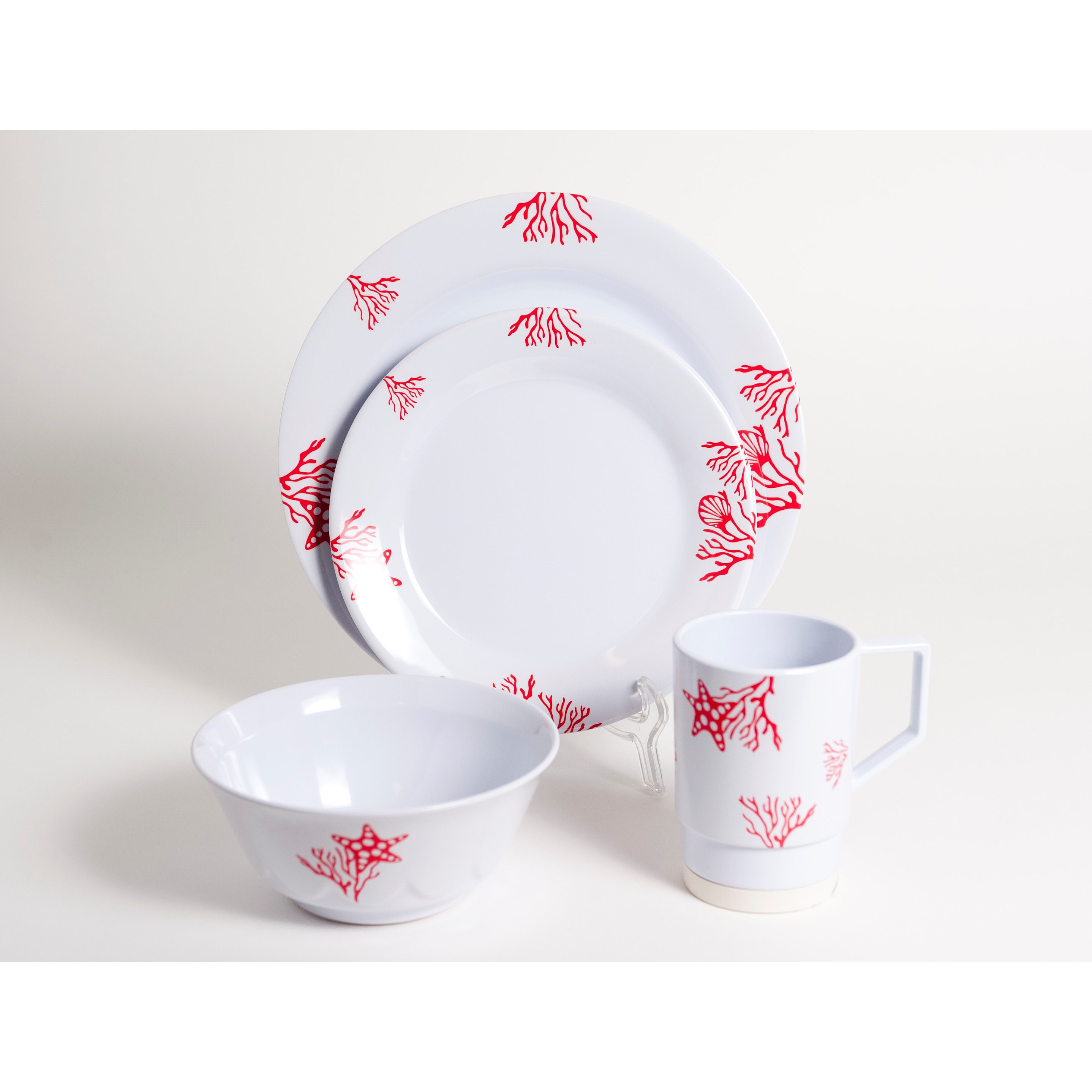 Galleyware Company Decorated Coral Melamine 16 Piece Dinnerware Set