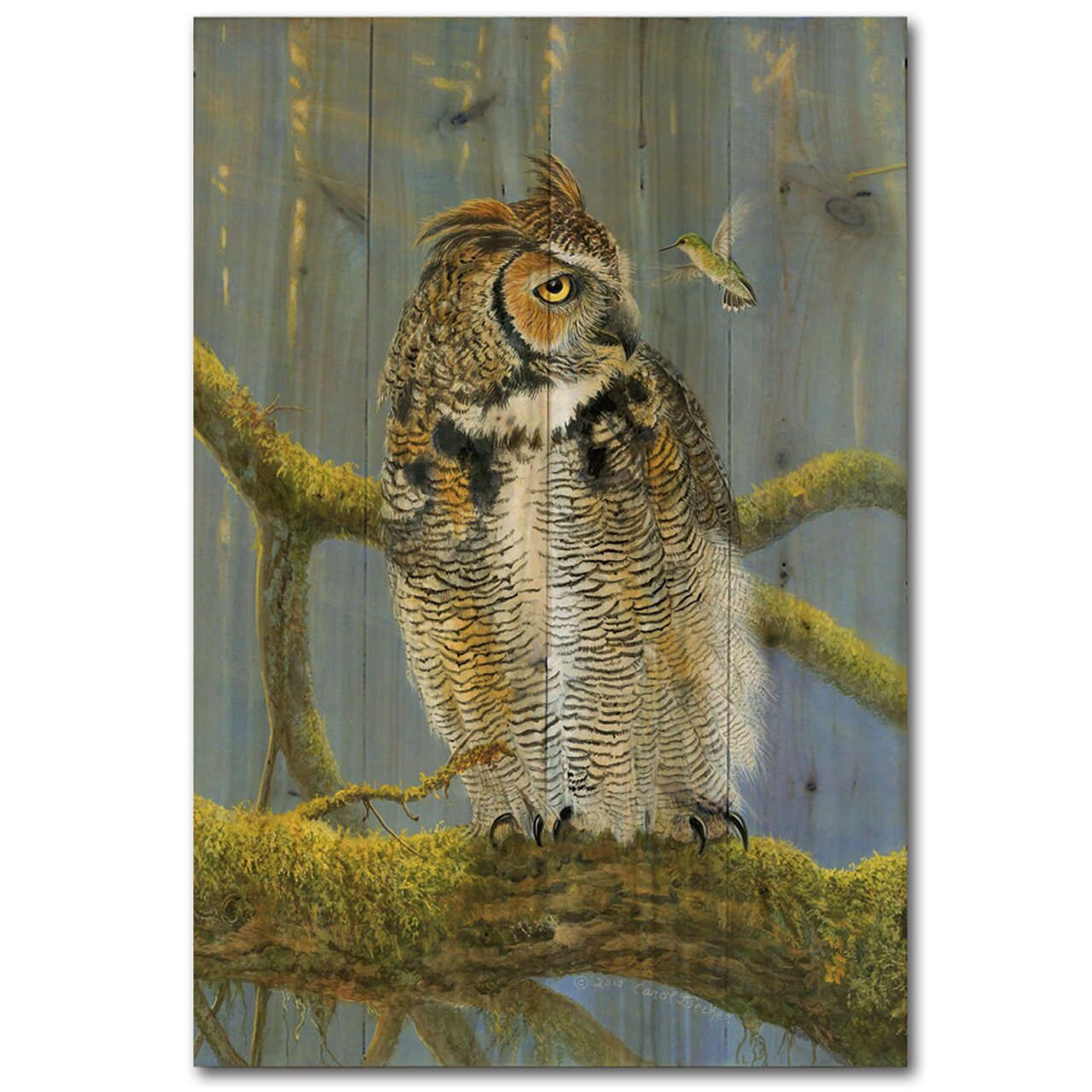 WGI GALLERY Fearlous Owl and Hummingbird by Sam Timm Painting Print ...