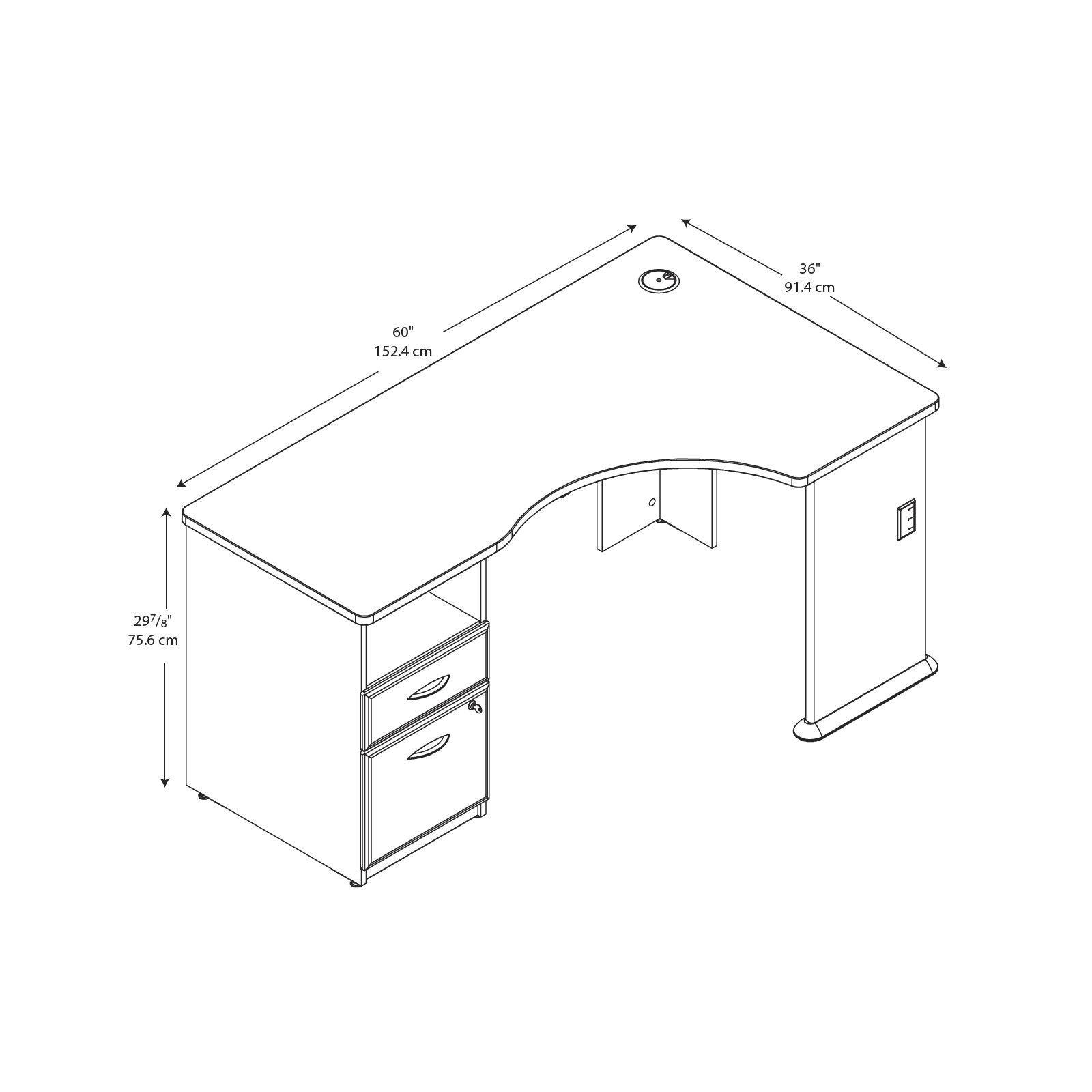 Bush Business Furniture Series A Expandable Single Pedestal Executive
