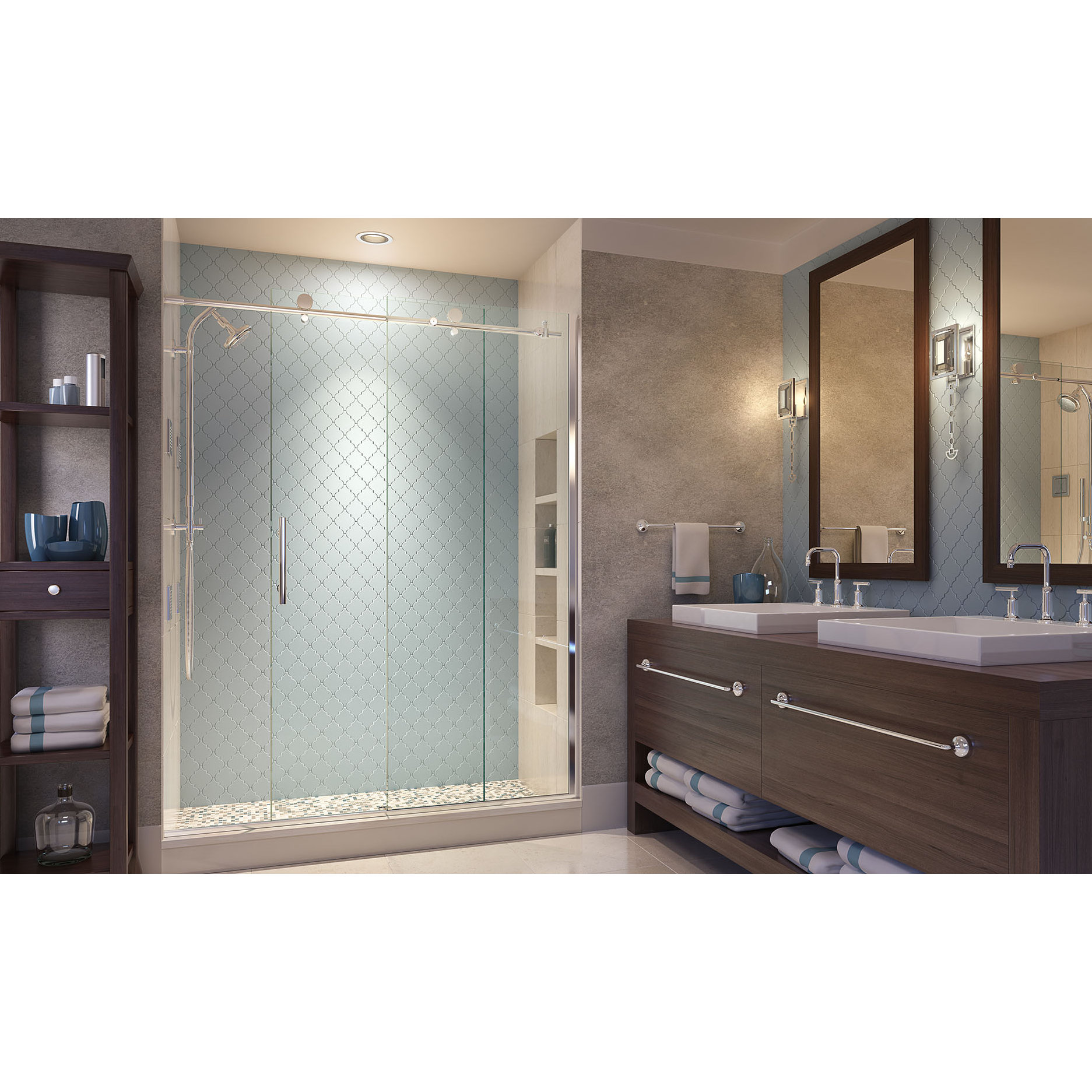 Basco Vinesse 76" x 47" Single Sliding Fixed Panel Shower Door