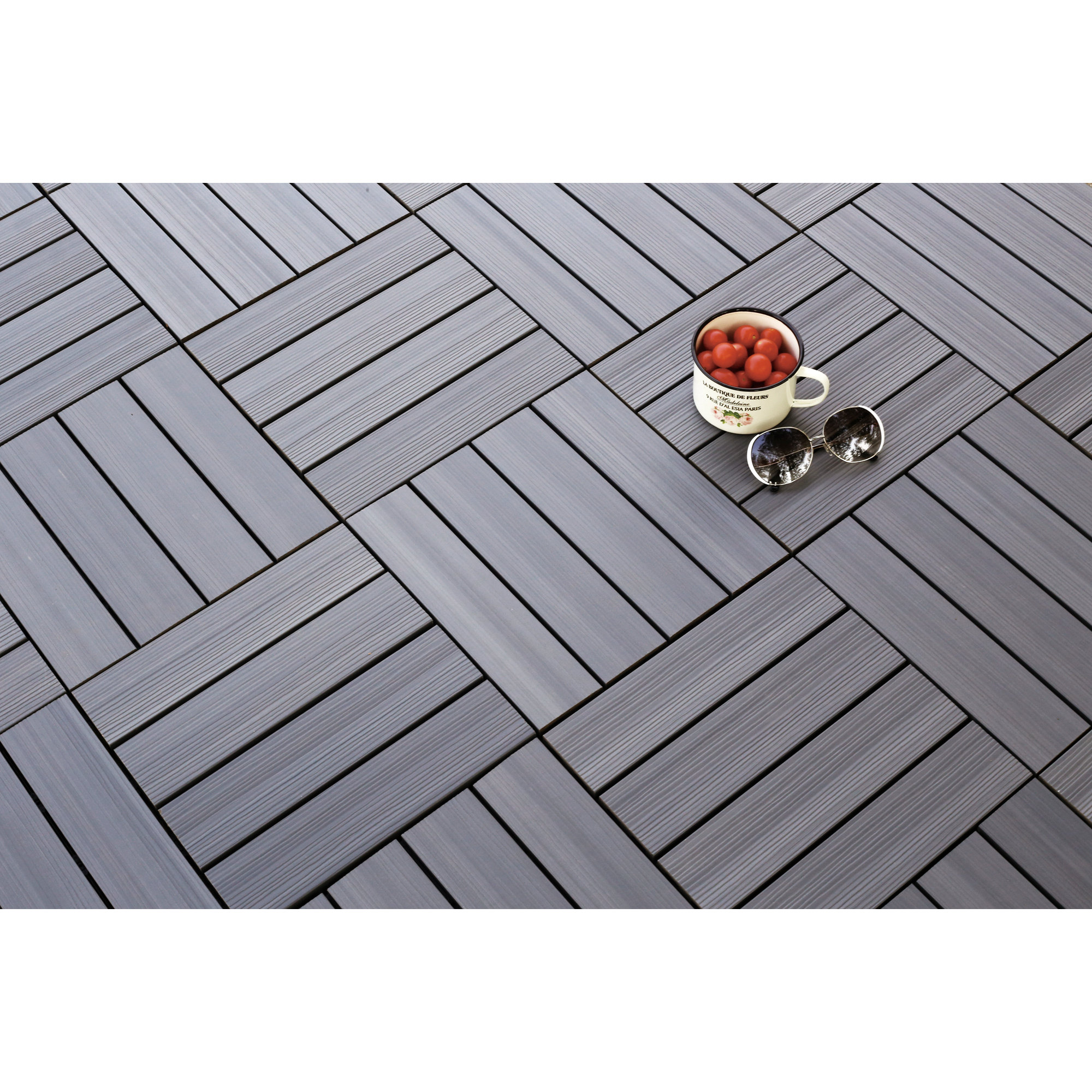 NewTechWood UltraShield Westminster Wood 12" x 12" Outdoor Composite Quick Deck Tile in Gray