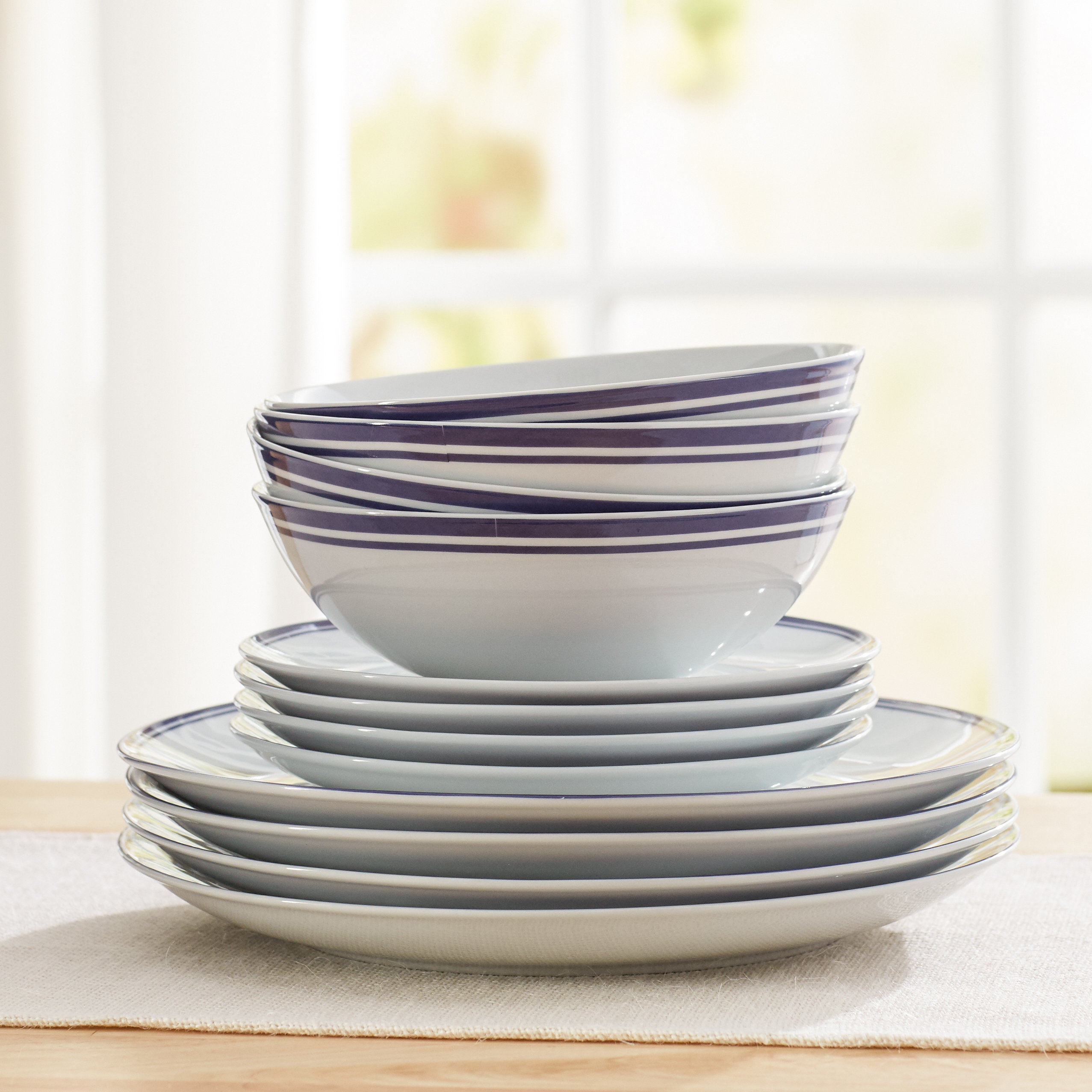Wayfair Basics Wayfair Basics 12 Piece Striped Dinnerware Set & Reviews