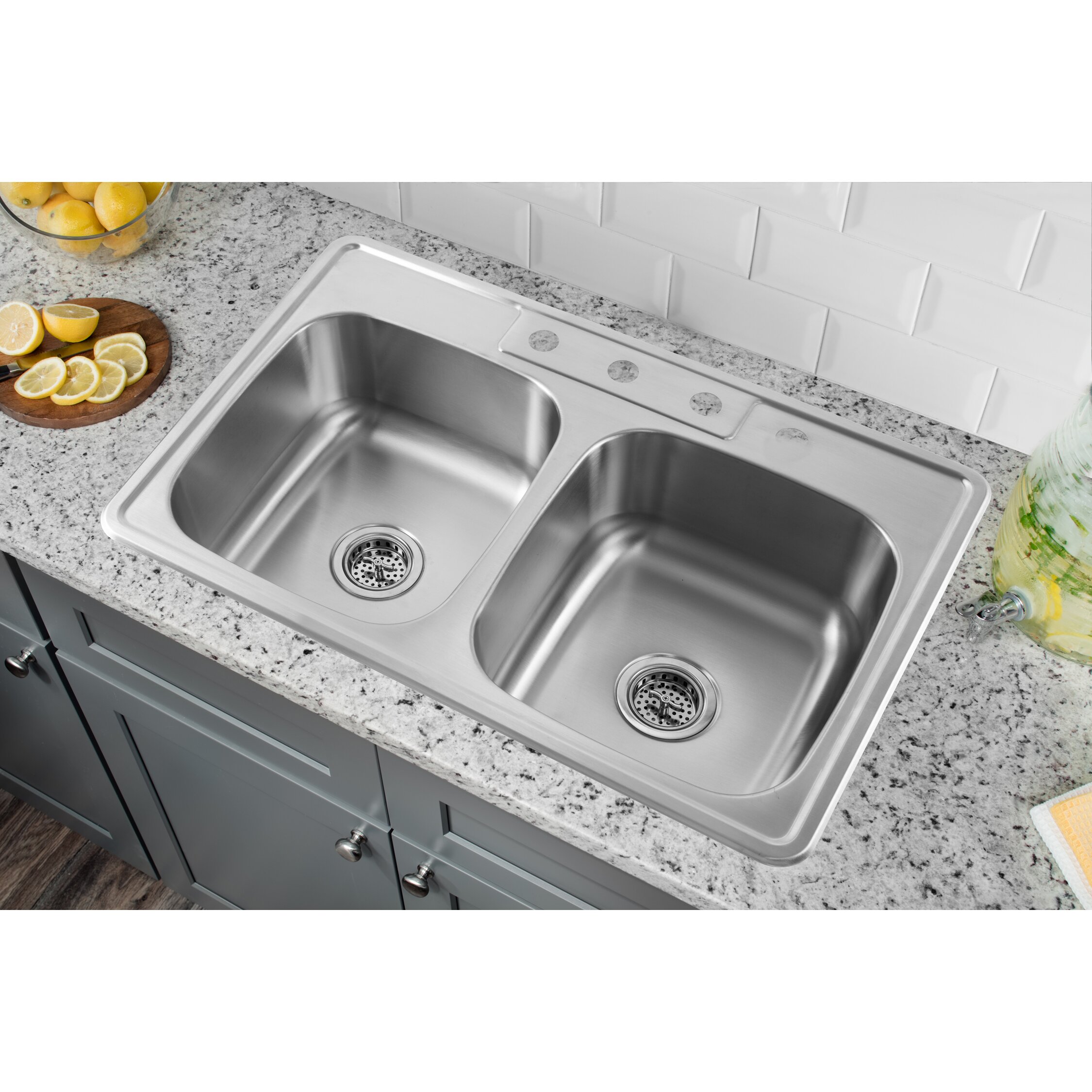 Soleil 33" x 22" Stainless Steel Drop In Double Bowl Kitchen Sink 33 X 22 Stainless Steel Kitchen Sink