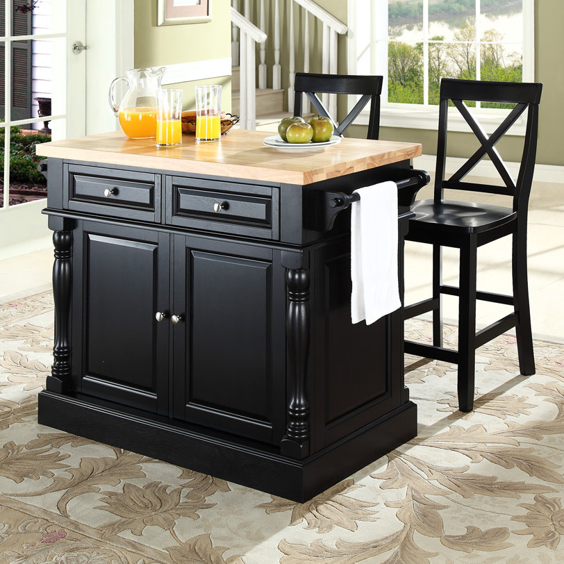 Darby Home Co Lewistown 3 Piece Kitchen Island Set with Butcher Block Top & Reviews | Wayfair