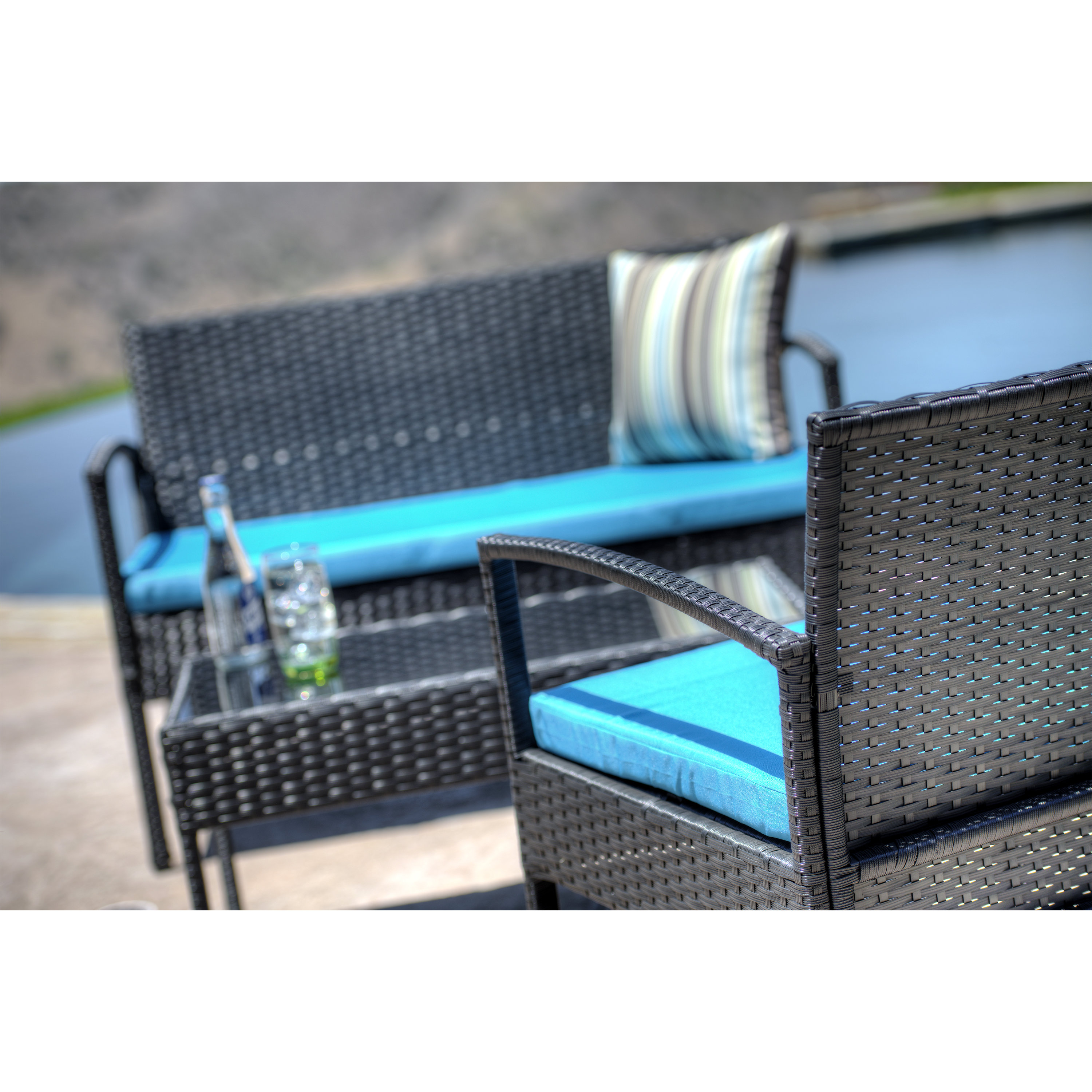 Charlton Home Fayette 4 Piece Wicker Seating Group with Cushion